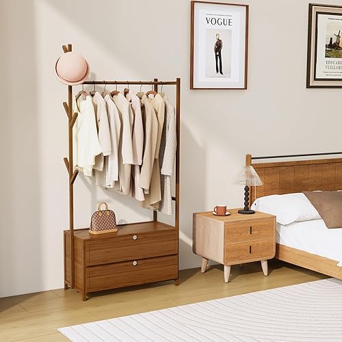 Miniatura 3 de Perchero Colgante Mejorado Perchero de Ropa con Cajones, Percheros de Ropa Gruesos Sólidos con Estantes, Armario de 27.6 Pulgadas de Ancho con