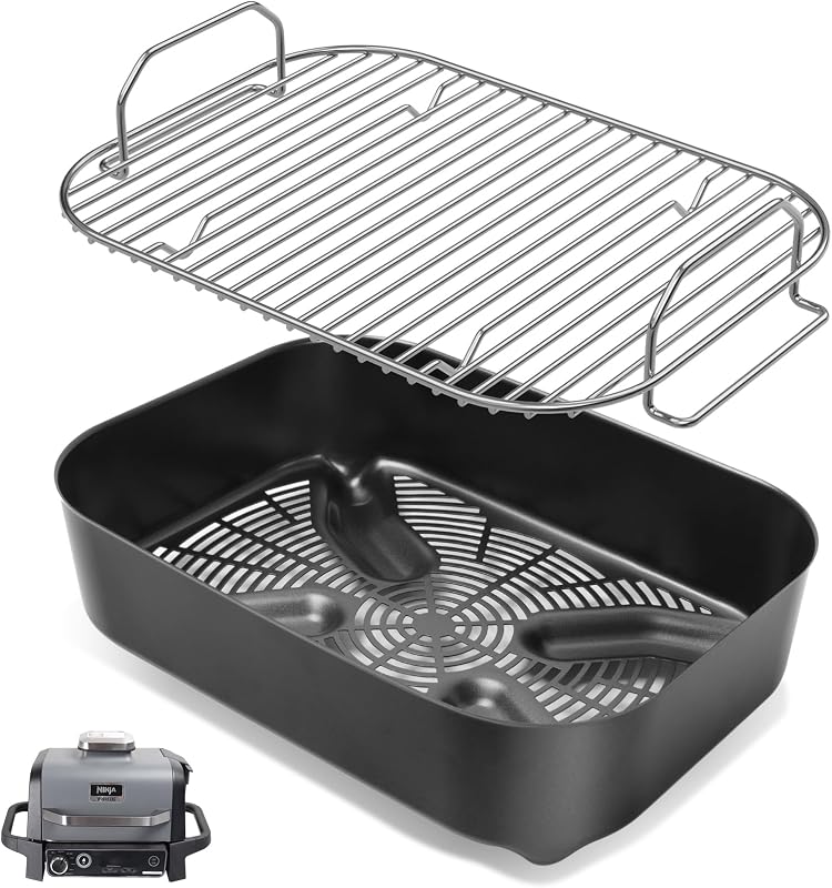 Combo de cesta para verduras y rejilla para humo para parrillas para exteriores Ninja Woodfire OG700 | XSKCRSPBKT Cesta para freidora de aire y rejilla para asar para Ninja Woodfire 7 en 1, accesorios para parrilla serie OG701 OG751, antiadherente sin PFOA