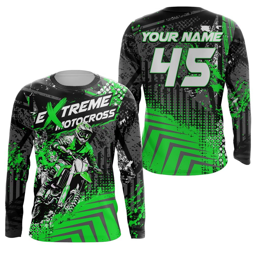 ChipteeAmz Kid Women Men Motocross Jersey Personalized UPF30+ Extreme Dirt Bike Shirt Off-Road Motorcycle Racing (US, Alpha, Small, 5X-Large, Regular, Regular, Green)