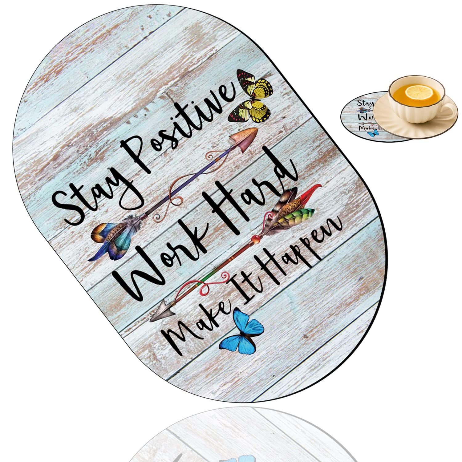 Inspirational Quote Mouse Pad and Coaster Combination, Washable Fabric Mouse Pad for Office Laptop, Non-Slip Rubber Base Mouse Pads for Wireless Mouse