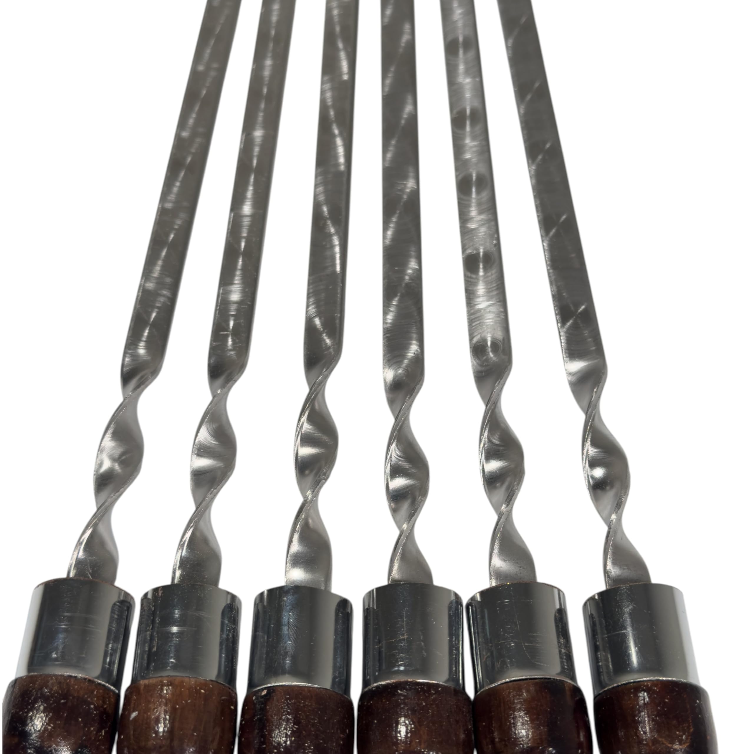 Set di 6 spiedini premium in acciaio inox, 63 cm, con manico in legno laccato, doppio sigillato, antiruggine e di alta qualità per barbecue, kebab, verdure e carne