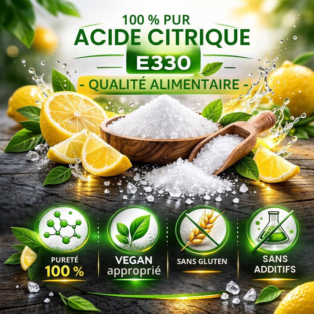 GiDeli Acide Citrique 20kg E330 Qualité Alimentaire - Poudre Blanche Pure pour Pâtisserie et Conserves - Détartrant Naturel Grand Format pour Lave-vaisselle, Lave-linge - Booste Votre Lessive