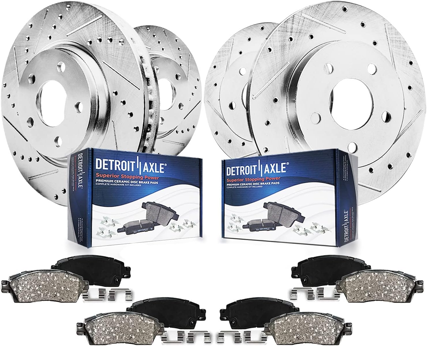 Detroit Axle - 8pc Brake Kit for Ford 2015-2018 Focus [ST] 13.19" inch Front and 10.67" inch Rear Drilled and Slotted Disc Brake Rotors Ceramic Brakes Pads 2016 2017 Replacement