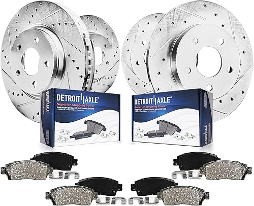 Detroit Axle - Kit de frenos para Jeep Grand Cherokee 06-10 Commander 2005-10 Reemplazo 2006 2007 2008 2009 2010 Rotores de freno perforados y