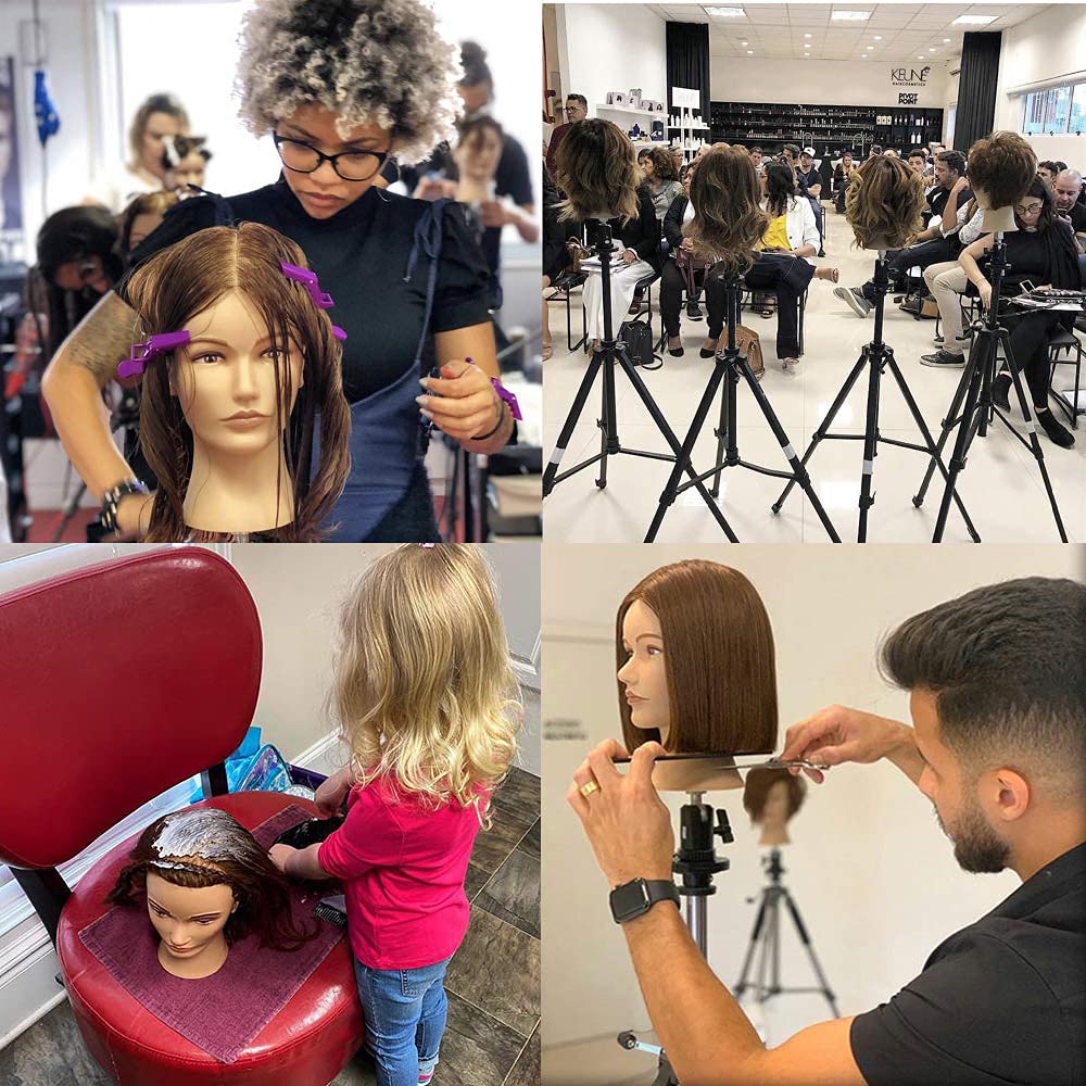 Mannequin Head with Human Hair 100% Real Hair Manikin Cosmetology Doll Head Hairdresser Practice Styling Training Head with Free Clamp Holder (16 inch-D3)