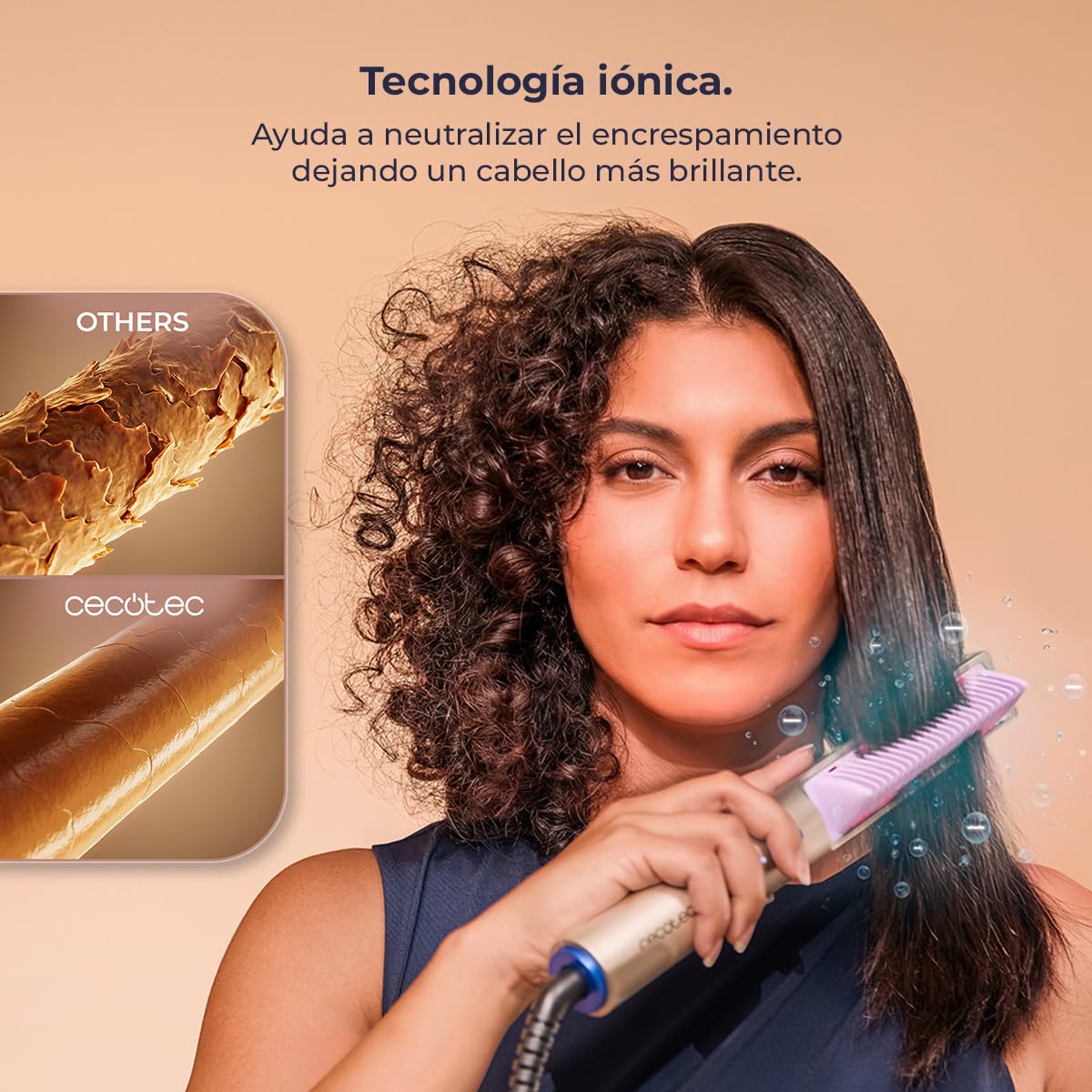 Cecotec Cepillo Alisador con Infrarrojos e Iones InstantCare Lisse iSphere. 3 Ajustes de Temperatura 140º-170ºC-200ºC, Función Memoria, Bloqueo de Temperatura, Indicadores LED