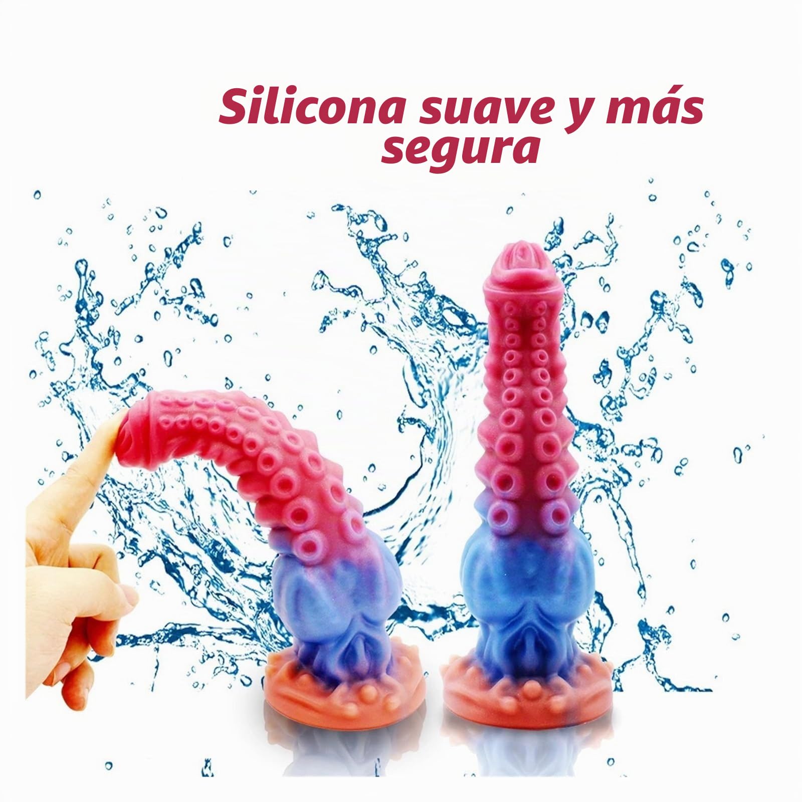 Masajeador con forma de tentáculo, silicona, ventosa, punta cónica