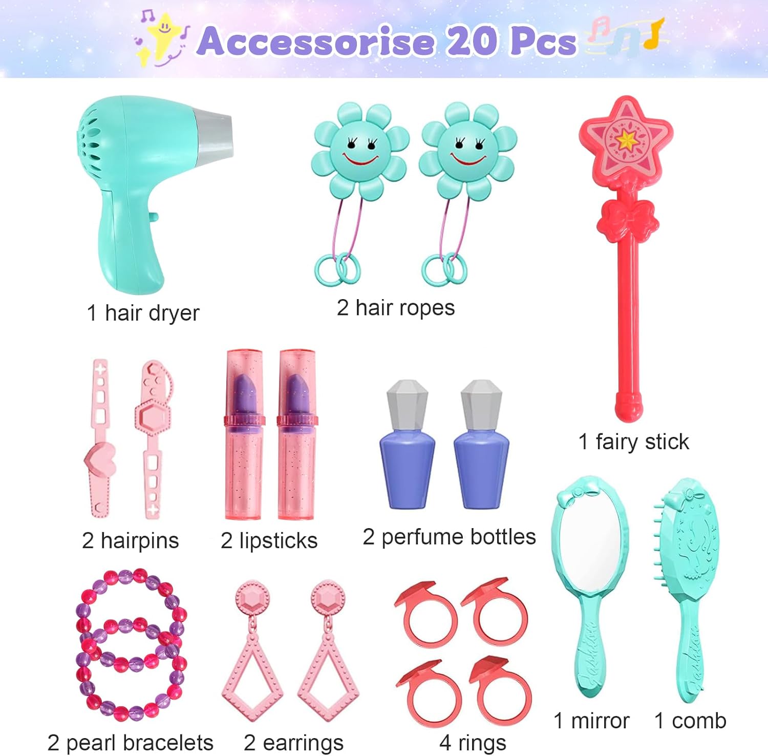 Toddler Vanity Makeup Table with Mirror and Chair, Open Doors by Gestures, Kids Vanity Set with Lights and Music with Makeup Accessories & Hair Dryer, Girls Vanity for Toddlers 3 4 5 Years Old