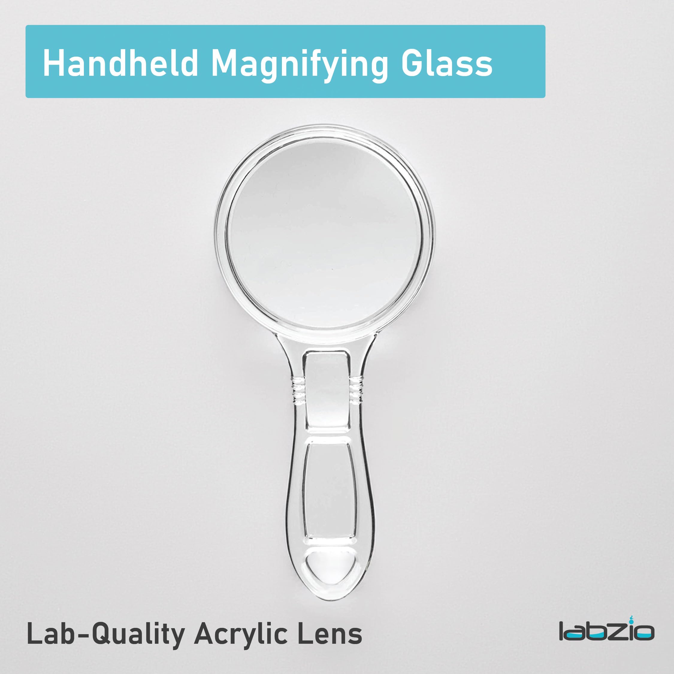 LABZIO Magnifying Glass with Handle | 50mm Diameter, 3X & 6X Magnification, Durable Acrylic Lens & Body, Lightweight, Lab Quality, Safe & Easy for Kids, Science Learning & Reading Aid - Pack of 1 3