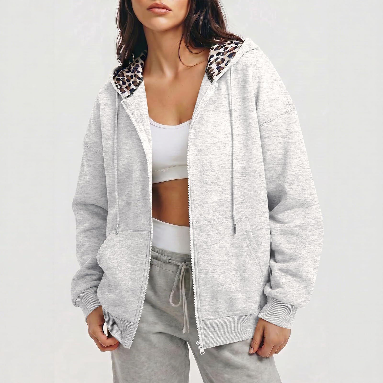Winterjacke Damen Leo Gefüttert Wintermantel Warm Sweatjacke Mit Kapuze