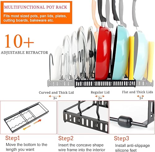 Miniatura 6 de Organizador de ollas y sartenes para debajo del gabinete, organizador de ollas ajustable de 8 niveles para debajo del gabinete, con bandeja de