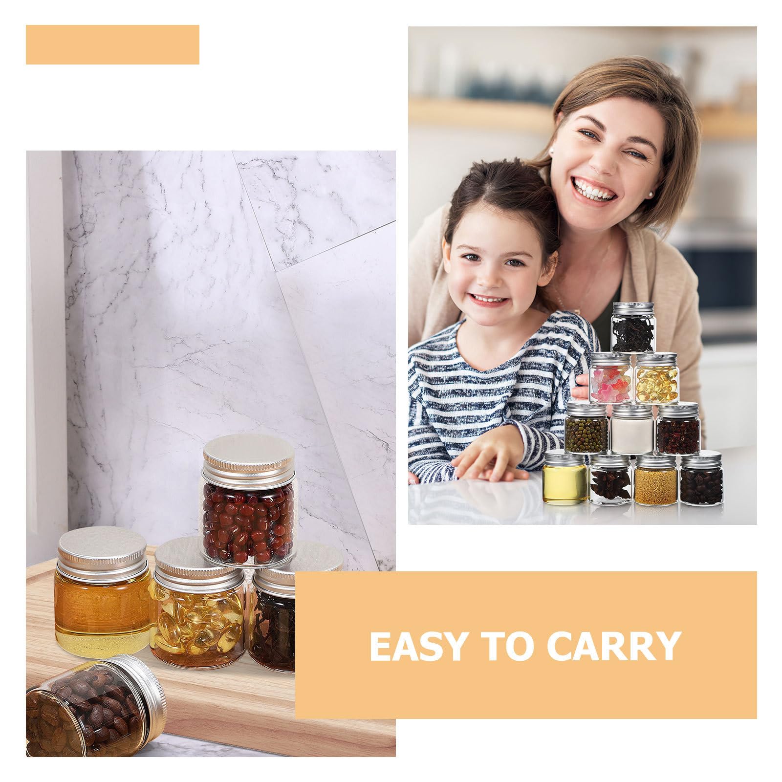 Tarro de Cristal Hermético Mini 50ml, 30 Piezas, Vidrio y Aluminio | Conservas y Almacenamiento Diario, Formato Portátil, Uso en Cocina y DIY Velas
