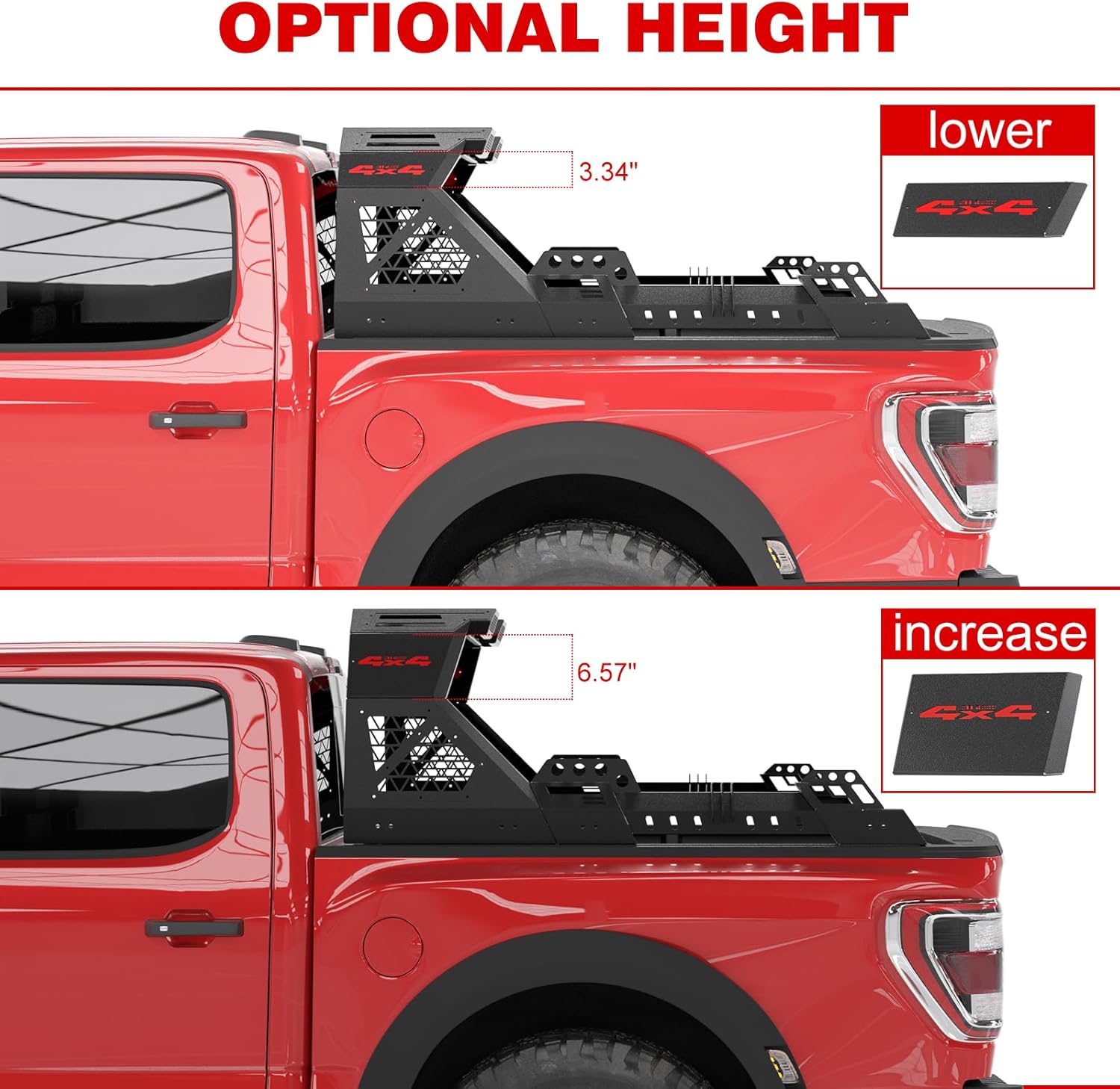 Truck Bed Roll Bars, Universal Adjustable Chase Rack Sport Bar Compatible with Ford F-150/F-250/F-350,Ram 1500/2500/3500,Chevy Silverado,Toyota Tacoma,Tundra,GMC Sierra,Titan (Full Sizes & Mid Size)