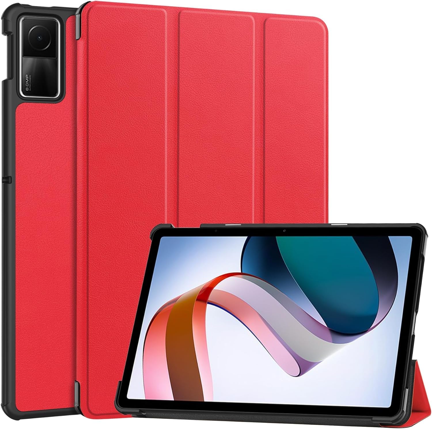 YIMICO Case for Xiaomi Redmi Pad SE 11 inch Released 2023, Tri fold Slim Lightweight Hard Shell Smart Protective Cover with Multi-Angle Stand For Redmi Pad SE (Red)