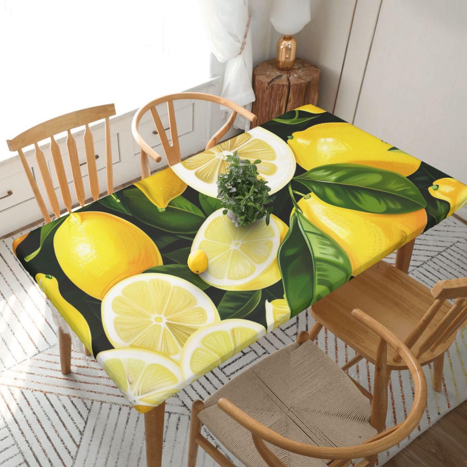 WPKJU Fresh Tropical Lemons Printed Tablecloths 5ft Rectangular Table Covers Washable Polyester Decorative Table Cloth for Dining Table Picnic Wedding