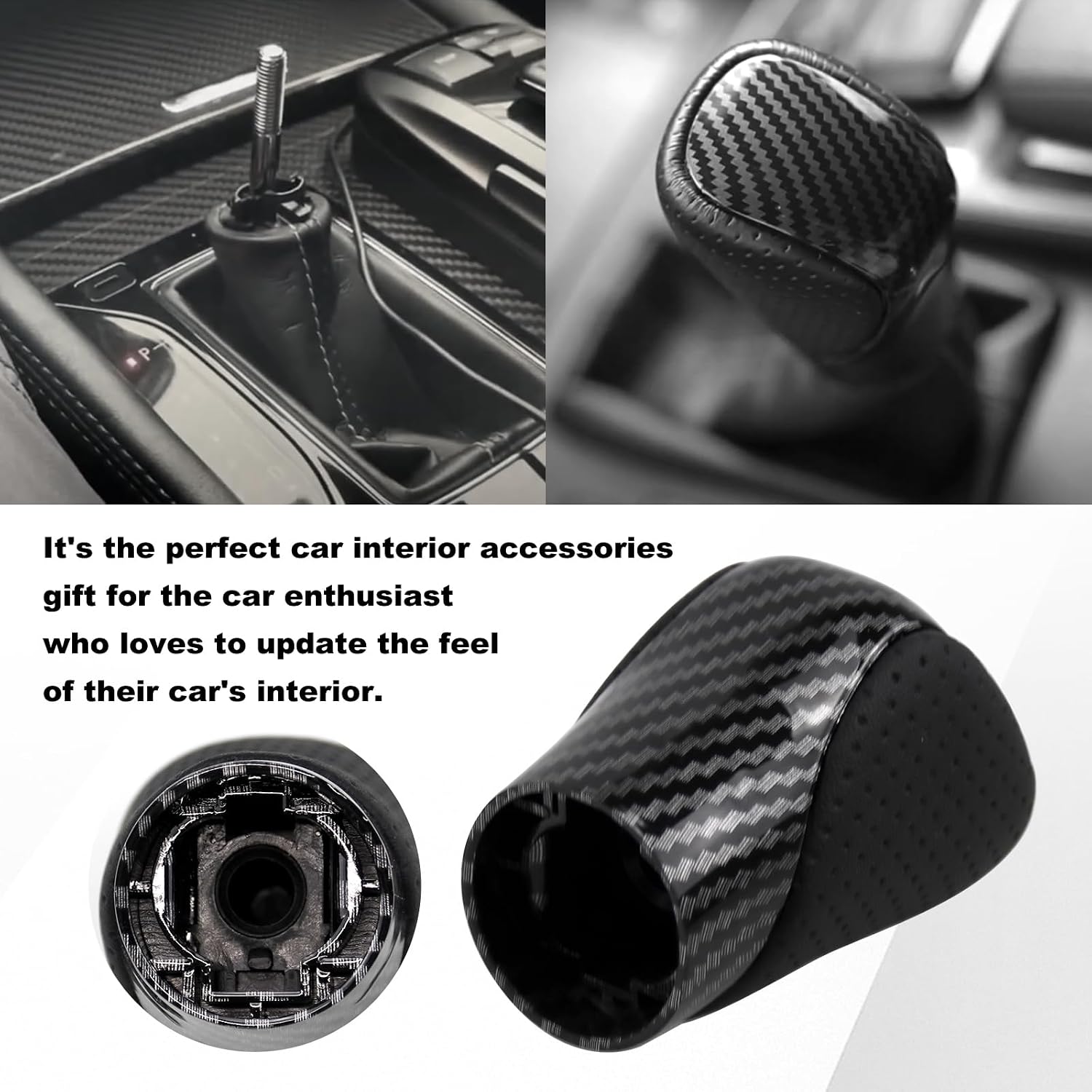 RYANSTAR RACING Carbon Fiber Gear Shift Knob Compatible with Lexus ES,GX, is, NX, RX - Black Leather Shifter Compatible with Models 200t, 300, 350, 450h, 450hL, 350L, IS250