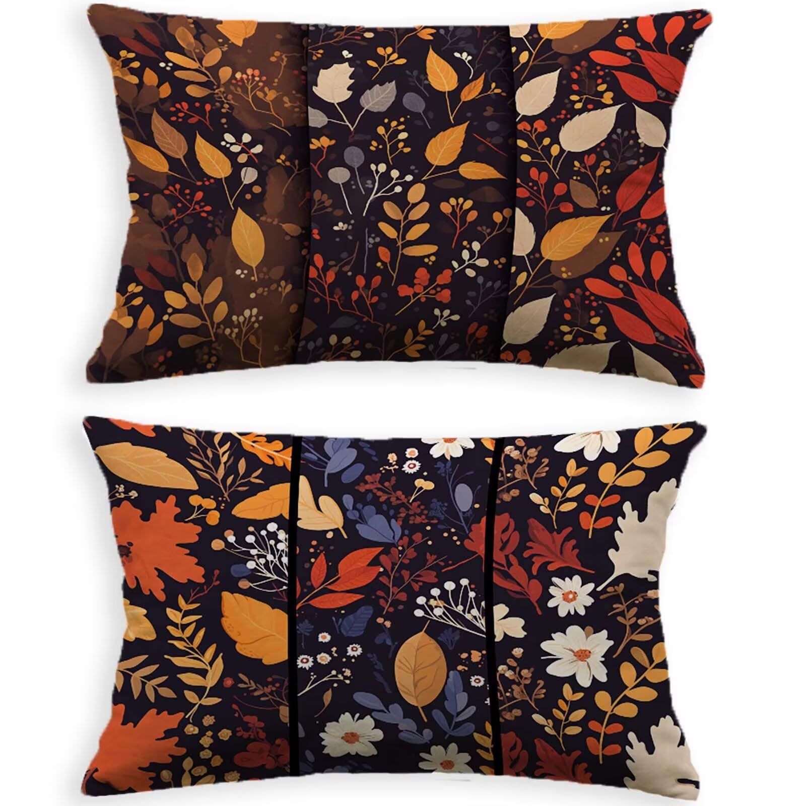 Taie oreiller 80x100cm rectangulaire en velours lot de 2 housses de coussin motif feuille O-393B