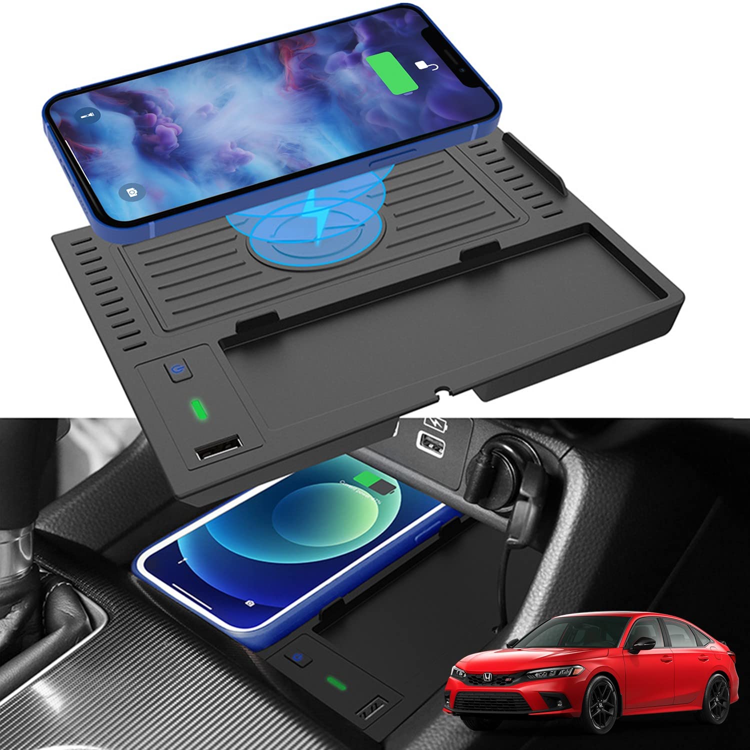 Wireless Car Charger for 11th Gen Honda Civic Hatchback Si Coupe Type R  2022 2023, 10W Qi Fast Charging Phone Charger Pad for New Honda Civic Center