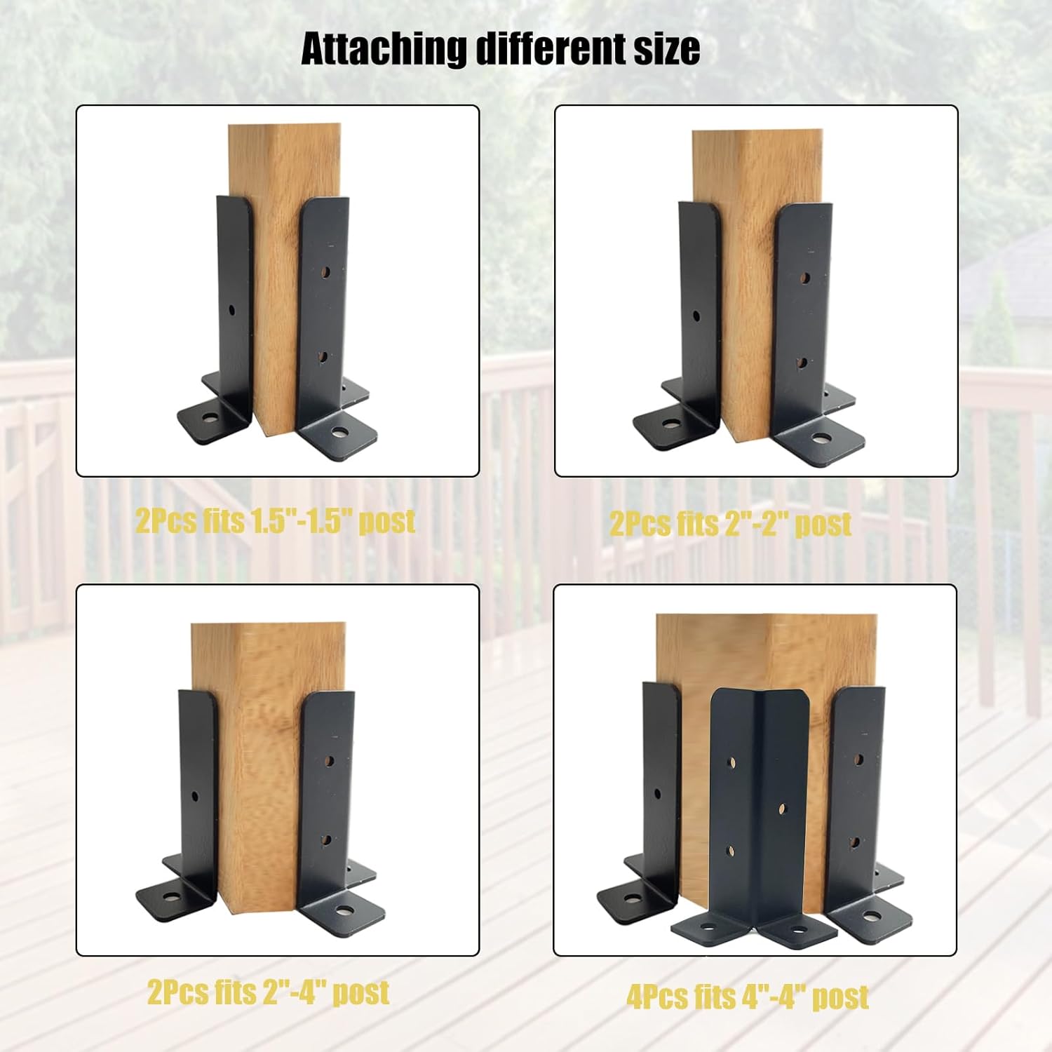 4Pcs Adjustable Fence Post Anchor Brackets for Deck Railing, Pergola, Deck Balusters Fit 1.5x1.5,2x2,2x4,4x4 Wood, Mailbox, Hand Rails for Outdoor Steps