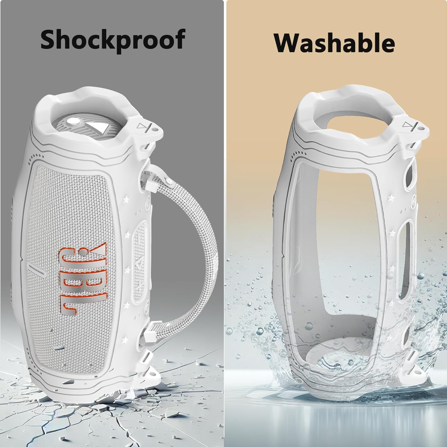 Silicone Cover Case for JBL Charge 6 Portable Bluetooth Speaker Accessories, Charge 6 Speaker Protective Case with Shoulder Strap (White Cover) - Image 4