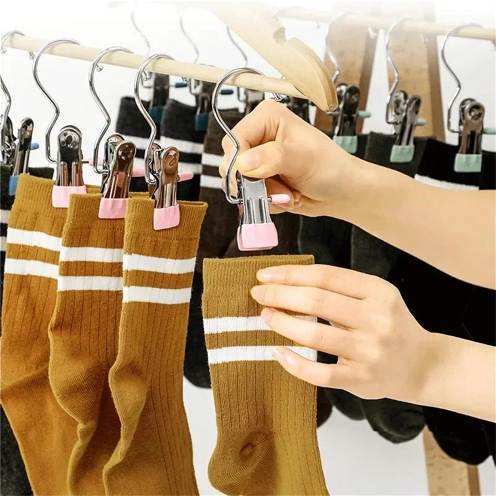 Handtuchklammern 10/20/30PCS Edelstahl Wäscheklammern Wäsche Haken Tragbare Hängende Kleidung Clip Hosen Socken Lagerung Clip(Green,30PCS)