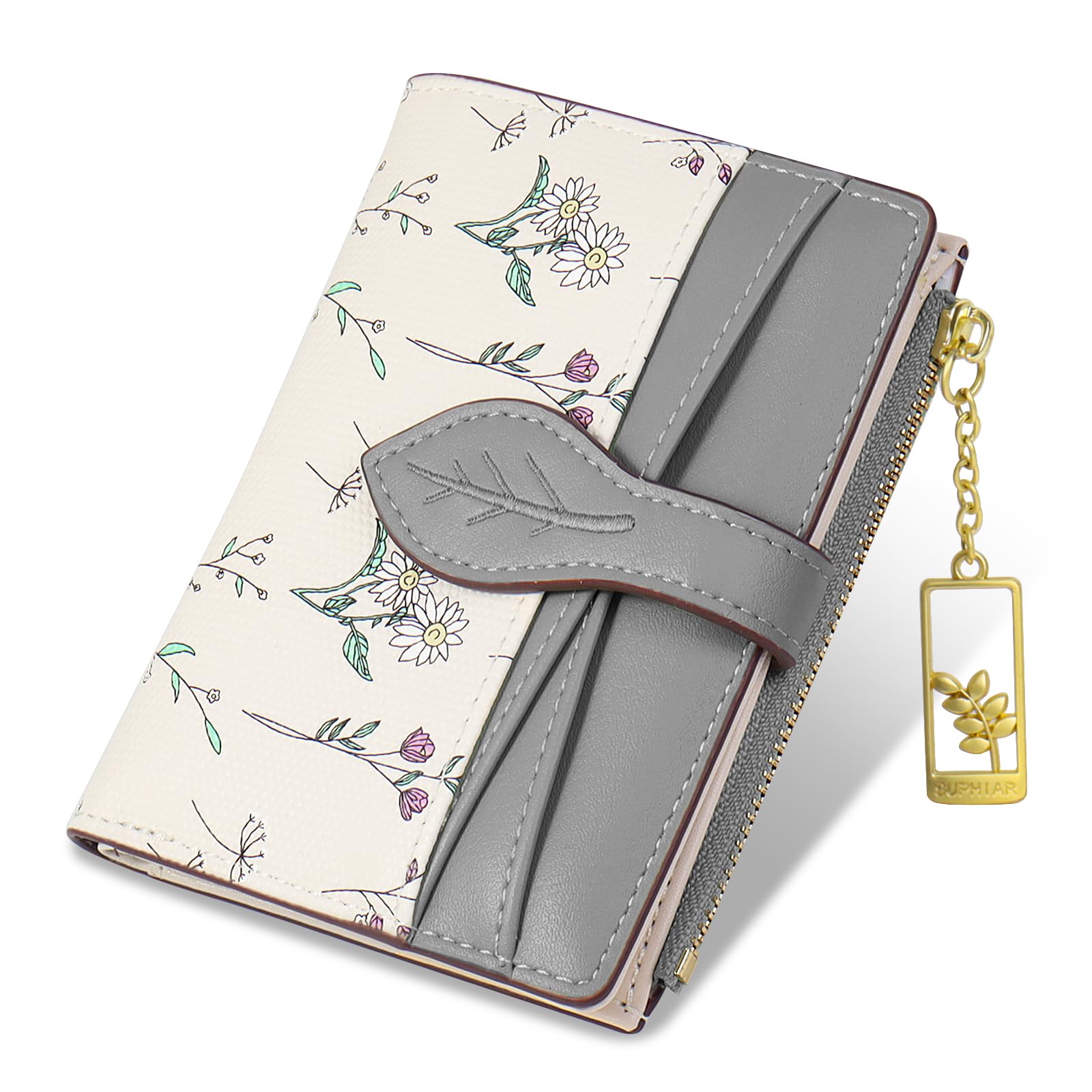 Wallets for Women- RFID Blocking- Soft PU Leather Bifold Coin Zipper Pocket Purse-Small flower wallet Credit Card Holder with ID Window