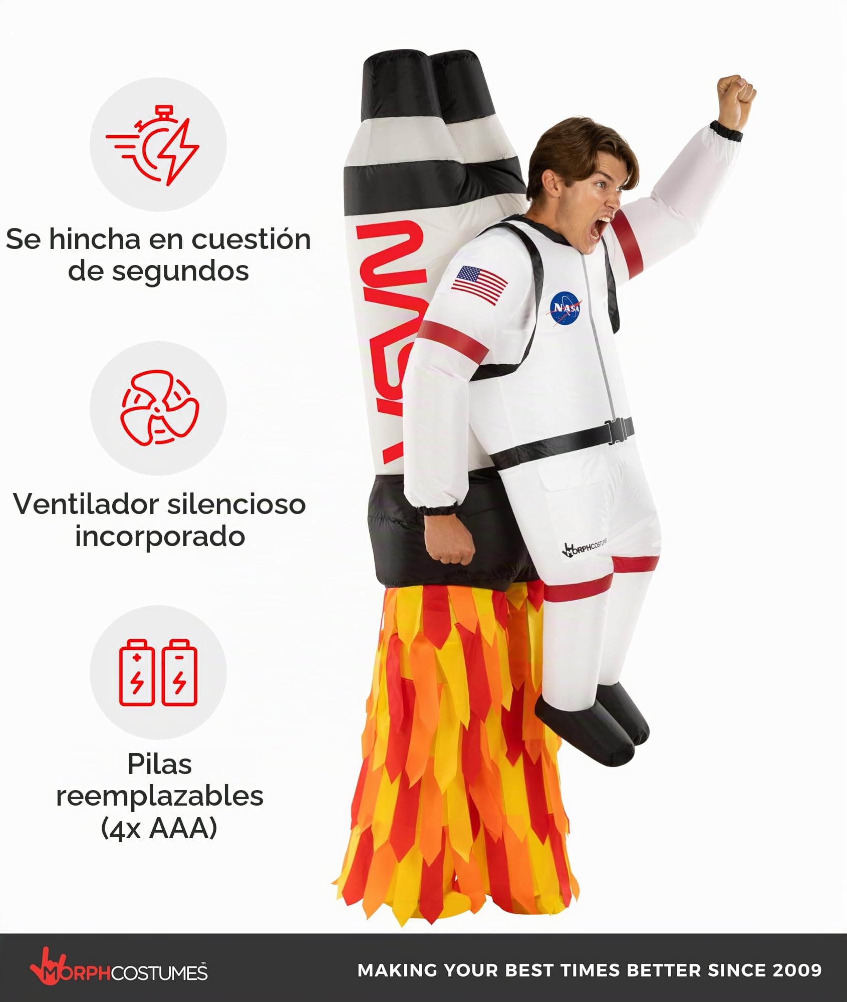 Morph Disfraz Astronauta Inflable, Traje Espacial para Fiestas, Halloween y Eventos, Talla única