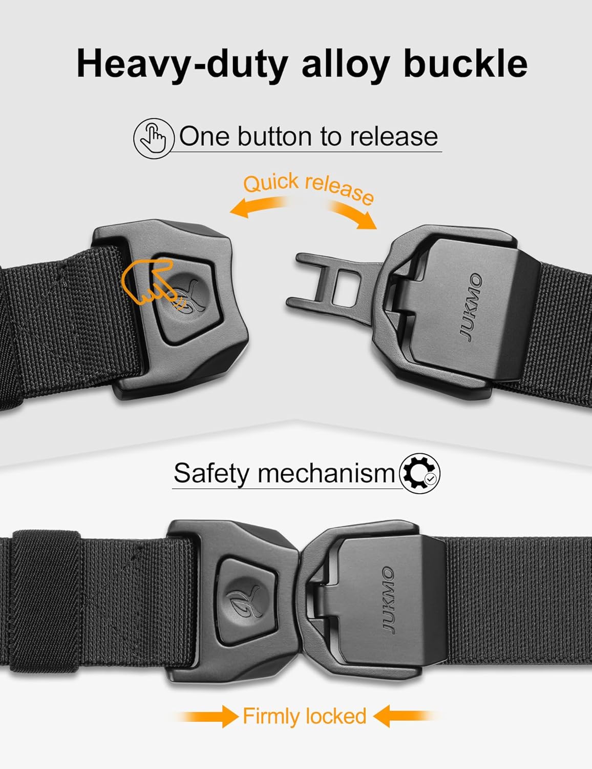 JUKMO Quick Release Tactical Belt, Military Work 1.5" Nylon Web Golf Belt with Heavy Duty Seatbelt Buckle - Image 2