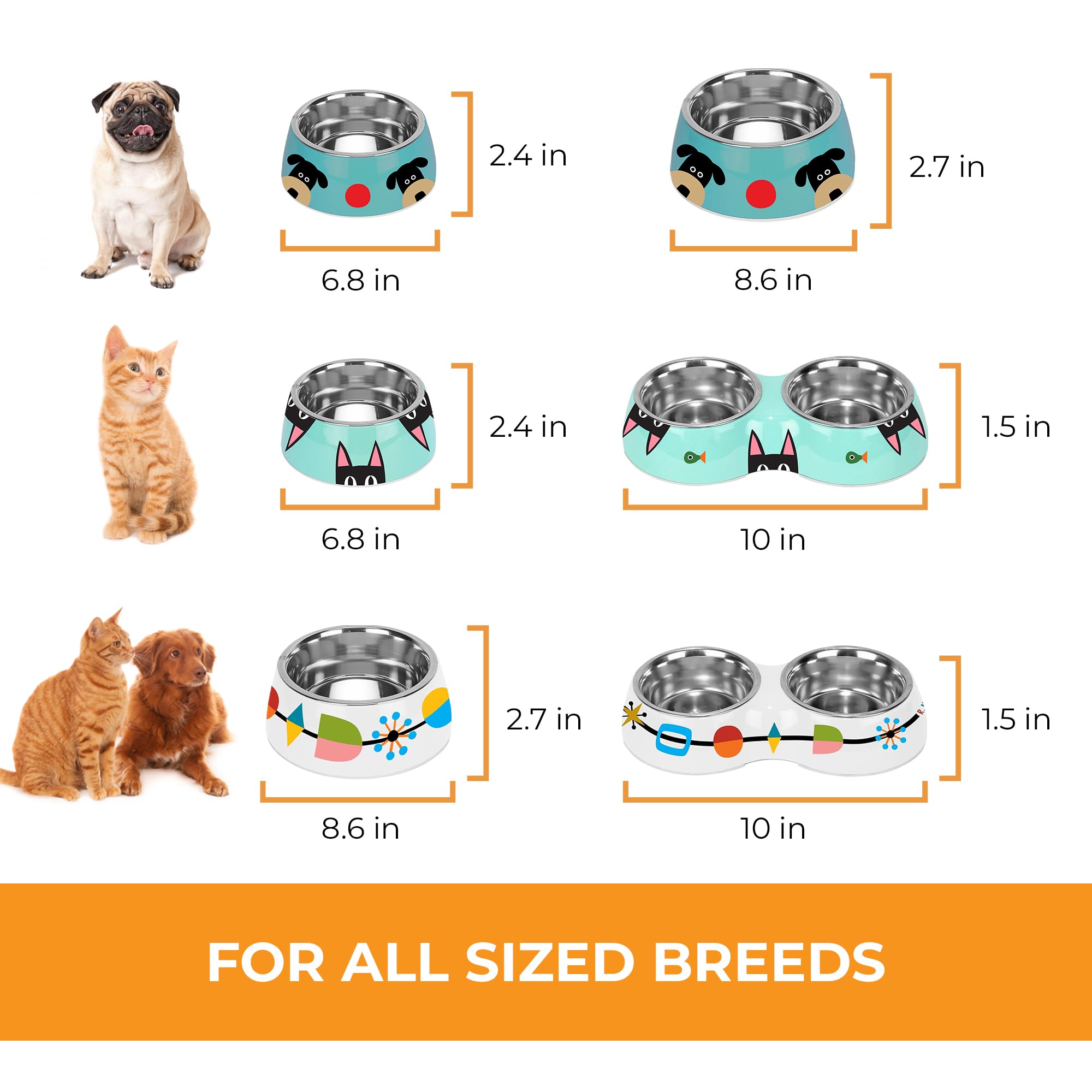 R. Nichols Peeking Doggie Pet Bowl – Platos decorativos resistentes para alimentos y agua con inserciones extraíbles de acero inoxidable para perros y gatos, 6.8 pulgadas de ancho x 2.4 pulgadas de