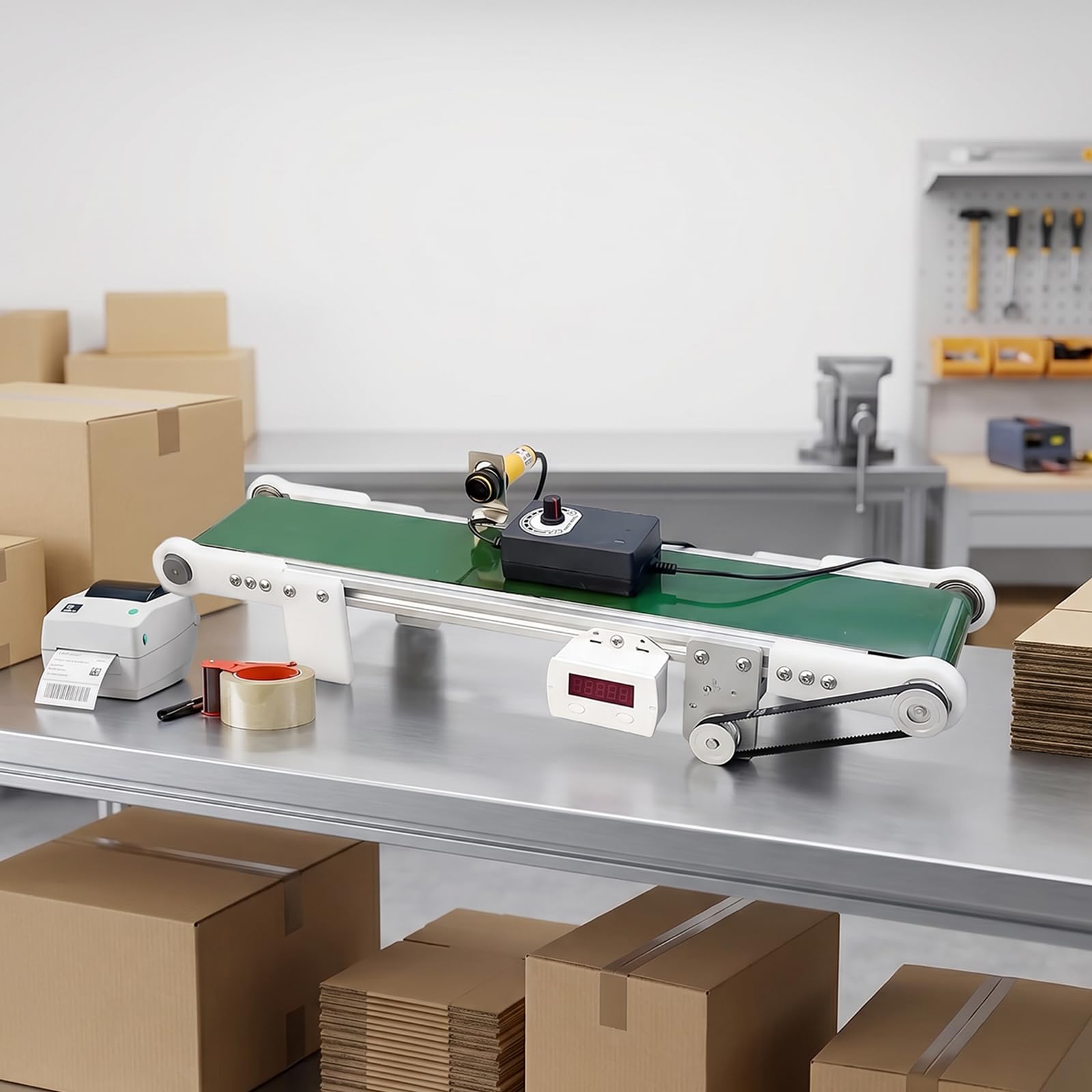 YSFW 10 * 100CM Desktop Conveyor Belt, Electric Conveyor Cargo Lane with Automatic Counter, Speed: 1.8-7.6cm/s, Motor Speed: 116rpm, for Workshops, Small Factories, Packaging