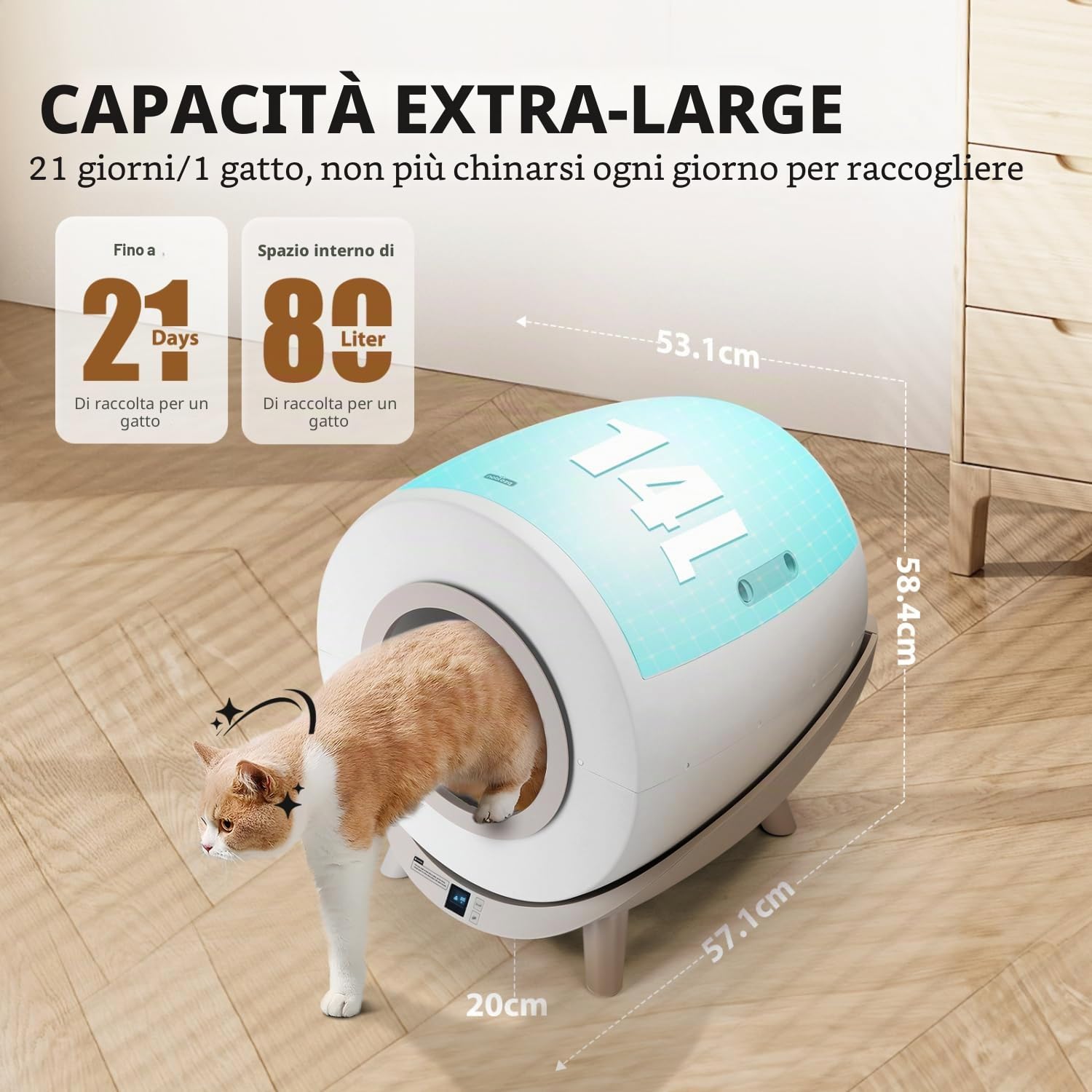 Nobleza - Lettiera Gatto Autopulente, Antiodore Lettiera Automatica Autopulente con App 80L, Cassetta Autopulente WiFi per Più Gatti, Sacchi Spazzatura Inclusi