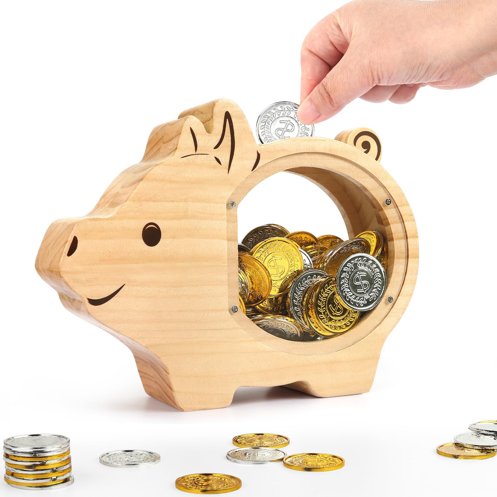 Spardose Kinder, Holz Sparschwein Spardose für Jungen und Mädchen | Personalisiert Sparschwein mit DIY Aufkleber, für Geburtstag und Festival – Amazon Angebot
