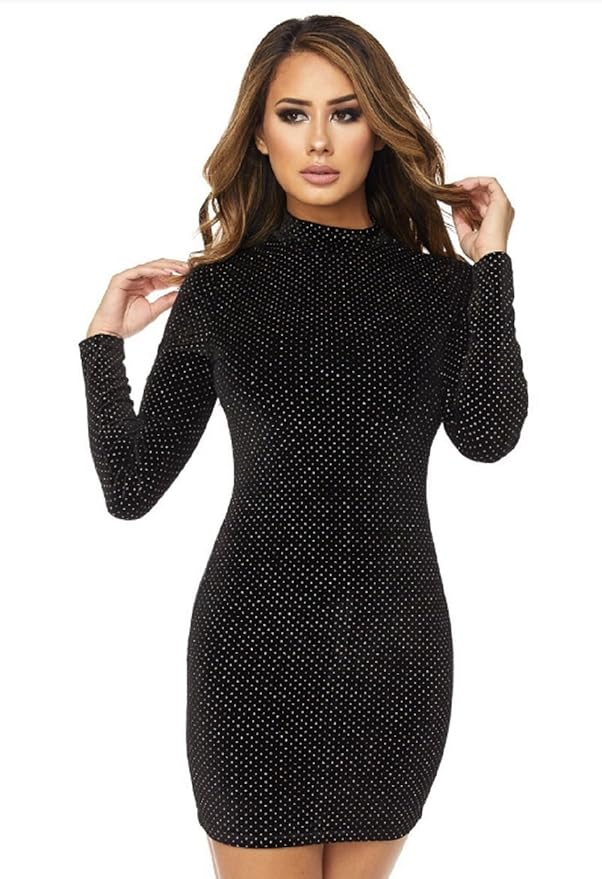 Long Sleeve Velvet Glitter Dress ...