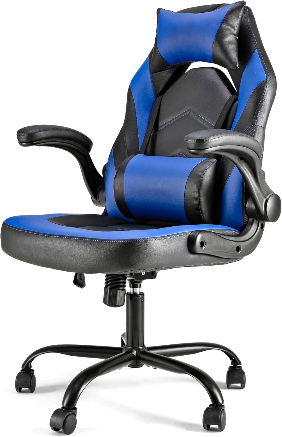 Ergonomic Computer Gaming Desk Chair, PU Leather with Adjustable Lumbar Support and Headrest, Flip-Up Armrests Swivel Wheels & Reclining Chair for Adults and Teens (Blue)