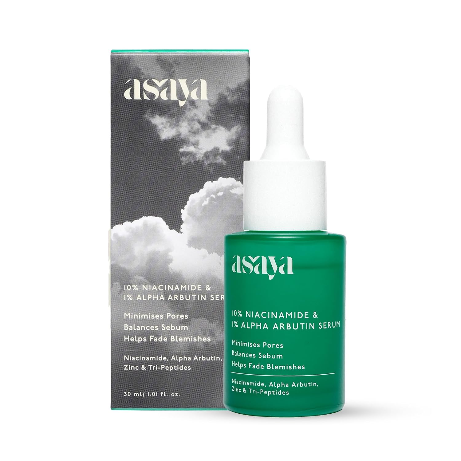 Asaya 10% Niacinamide Face Serum | With Alpha Arbutin & Zinc PCA | Fades Acne Marks, Dark Spots & Blemishes | Controls Sebum & Minimizes Pores | Brightens Skin & Evens Tone | With Tripeptide & Vitamin E for Barrier Repair | Lightweight & Non-Comedogenic | For Oily & Acne-Prone Skin | Men & Women | 30ml