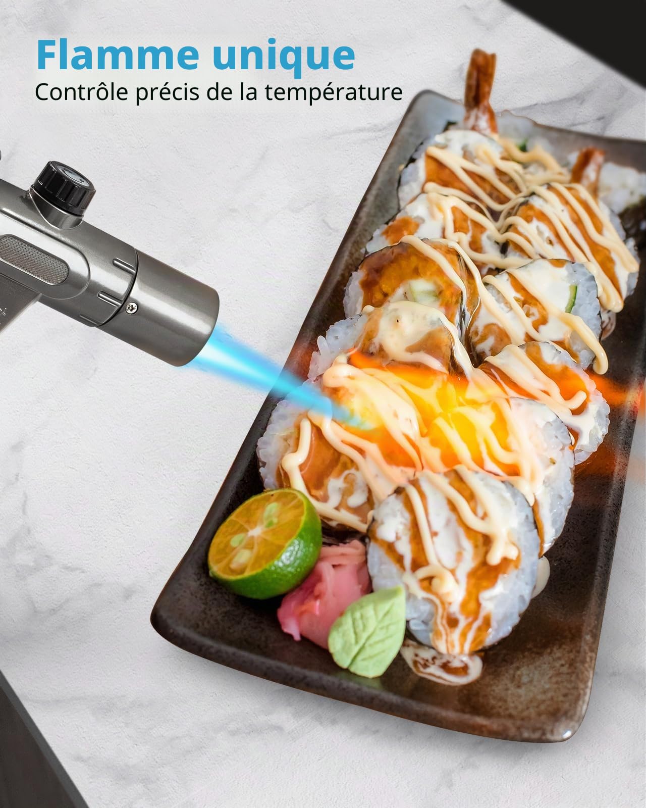 RONXS Chalumeau de Cuisine,Torche de Cuisine Briquet Butane Réglable à Double Flamme avec Flamme Continue Rechargeable Chalumeau Torche Culinaire (Gaz Butane Non Inclus)