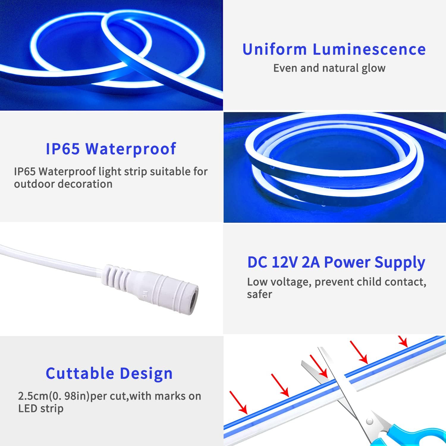 segrass 16.4ft neon LED Light Strip Waterproof Flexible Neon LED Strip Lights 12v LED neon Rope Lights for Bedroom Room Outdoors Decor （Blue/Power Adapter not Included