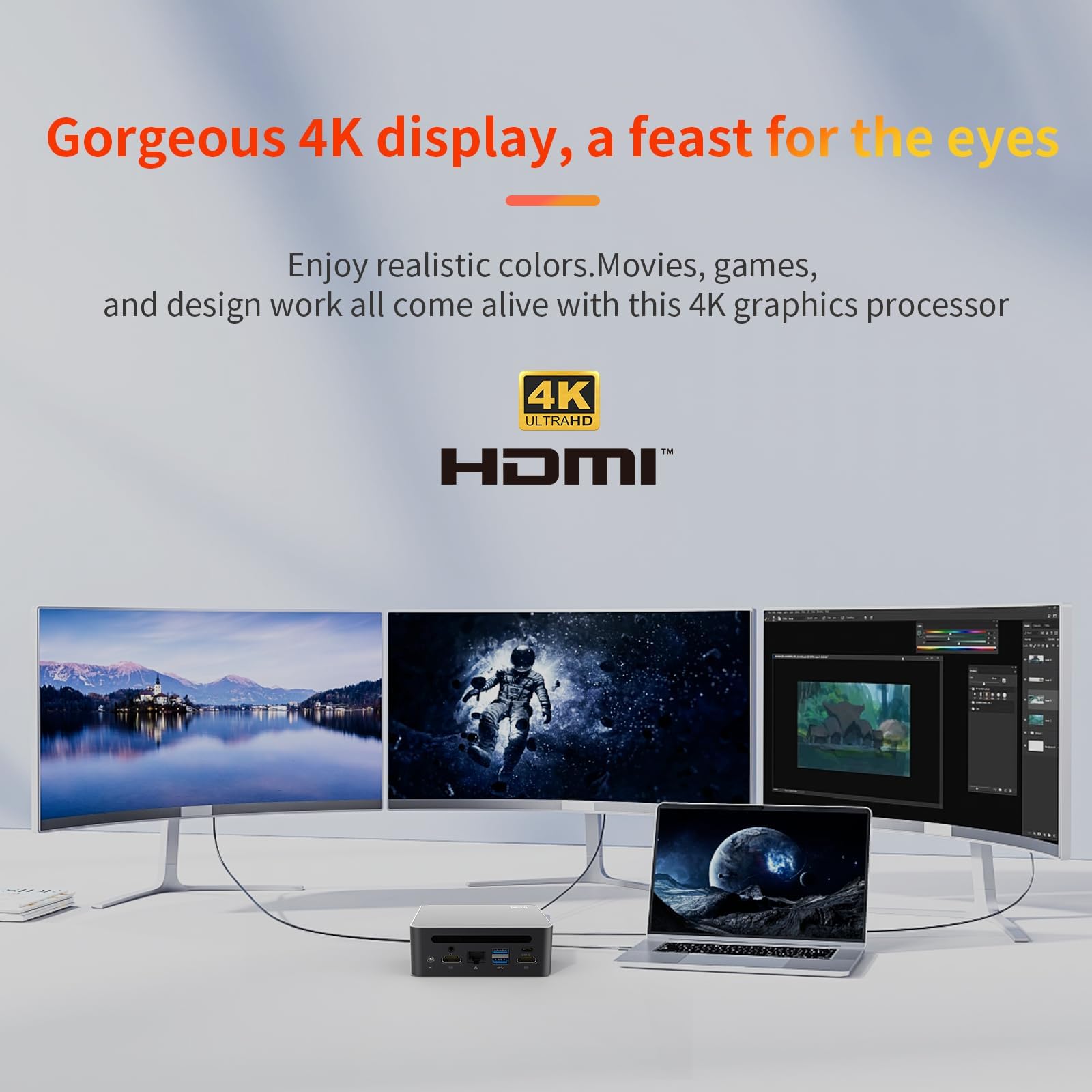 AskHand Mini PC AMD Ryzen 5 5500U (6C/12T up to 4.0GHz) 16GB DDR4 RAM 512GB PCIE NVME SSD/WiFi 6/ BT-5.2 /USB*4 /USB-C /2*HDMI, 4K@60 Hz Triple Display