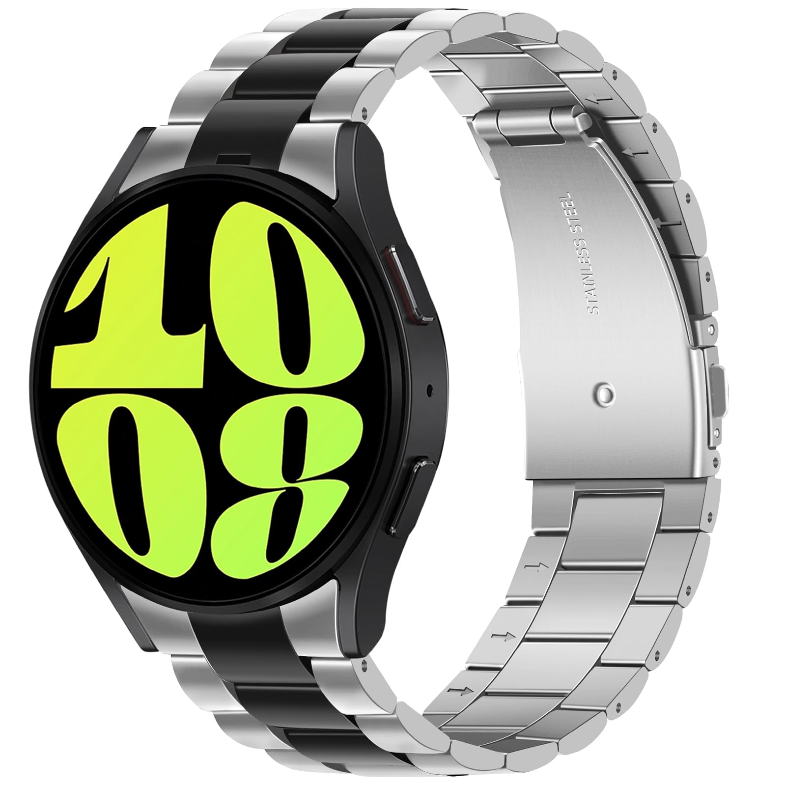 Anlinser Compatible avec Bracelet Samsung Galaxy Watch 7/FE/6/5/4/6 Classic 40mm 44mm 43mm 47mm, Bracelet de Remplacement Métal D'espace pour Galaxy Watch 5 Pro/4 Classic, 20MM, Argent-Noir