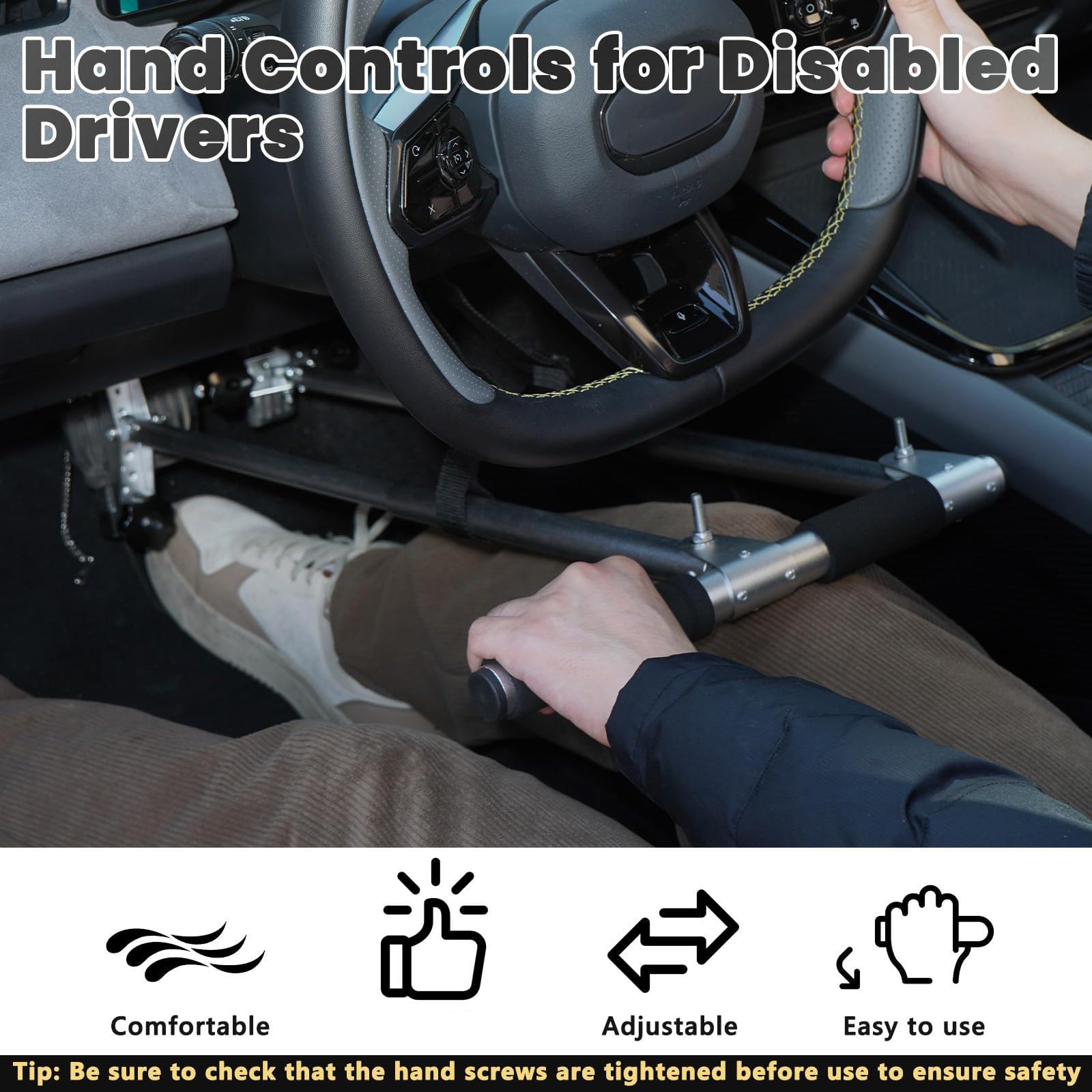 Aide à la conduite en aluminium avec surfaces inoxydables Dispositif de commande manuelle de voiture pour conducteurs handicapés Commandes manuelles réglables pour conducteurs handicapés