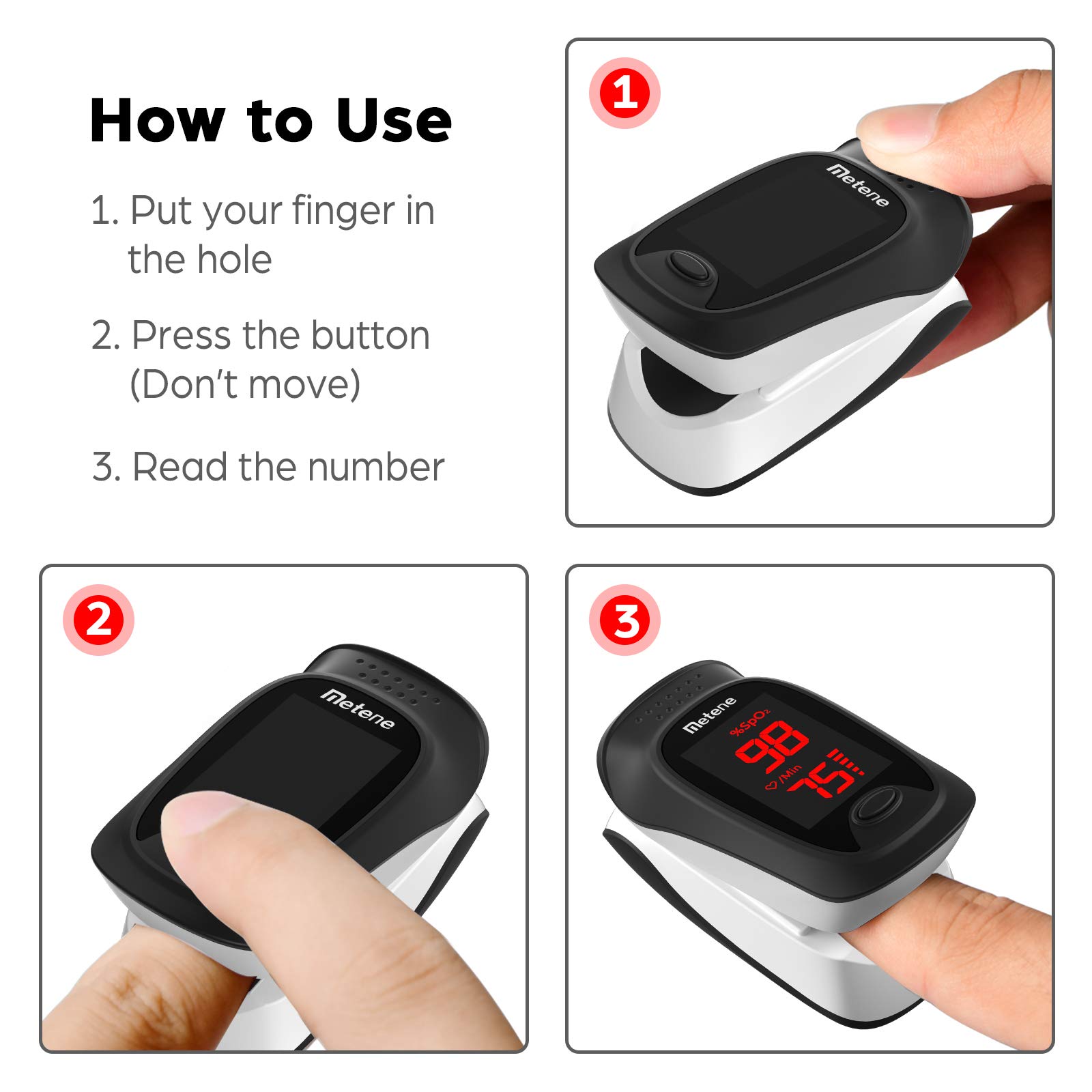 Metene Fingertip Pulse Oximeter, Blood Oxygen Saturation Monitor with
