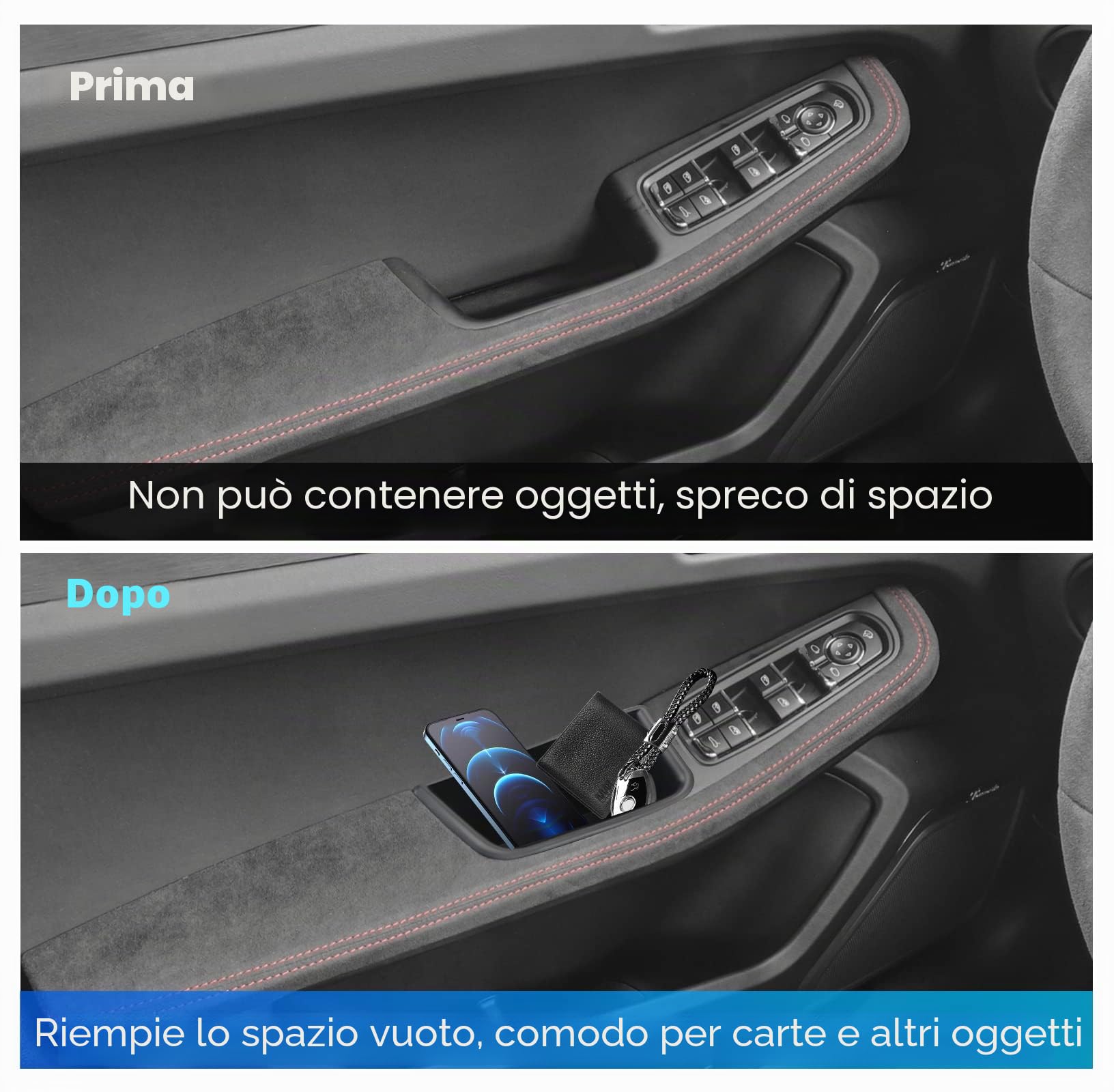 [4 pezzi] CDEFG Compatibile con Porsche Macan 2014-2022 2023 Auto Porta Maniglia Scatola di Immagazzinaggio Vassoio Macan Porte Portaoggetti Interni Organizer Macan 2022 Accessori (Nero)
