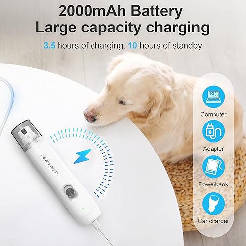 Miniatura 6 de L&W BROS. Recortadora de uñas eléctrica para perros, molinillo de uñas recargable para perros grandes, molinillo de uñas para mascotas para perros y