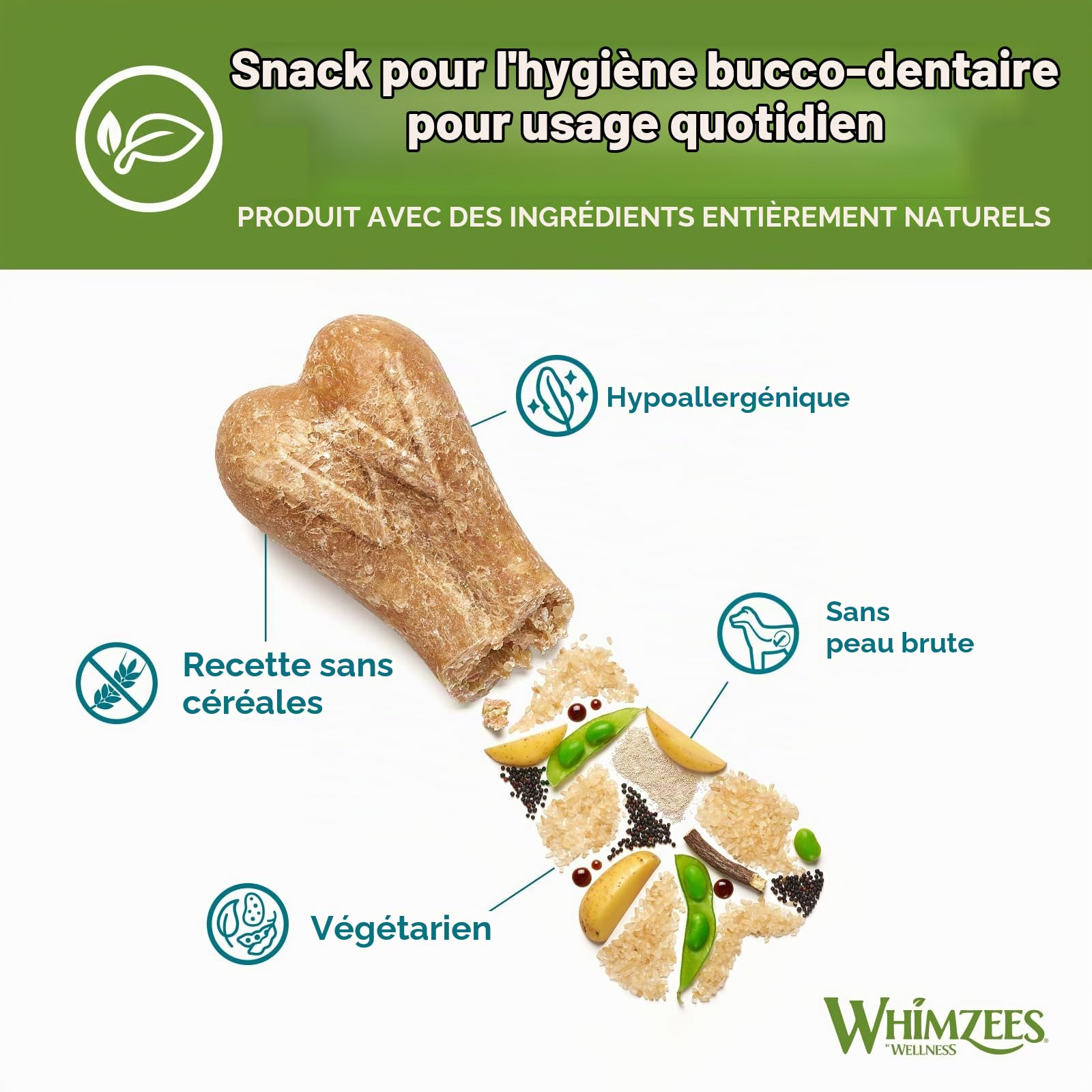 WHIMZEES by Wellness, Os de Riz à Mâcher pour Chien de Moyenne et Grande Taille, Friandises Naturelles pour l'Hygiène Bucco-Dentaire, Taille M/L, Boîte de 20 Pièces (Lot de 2)
