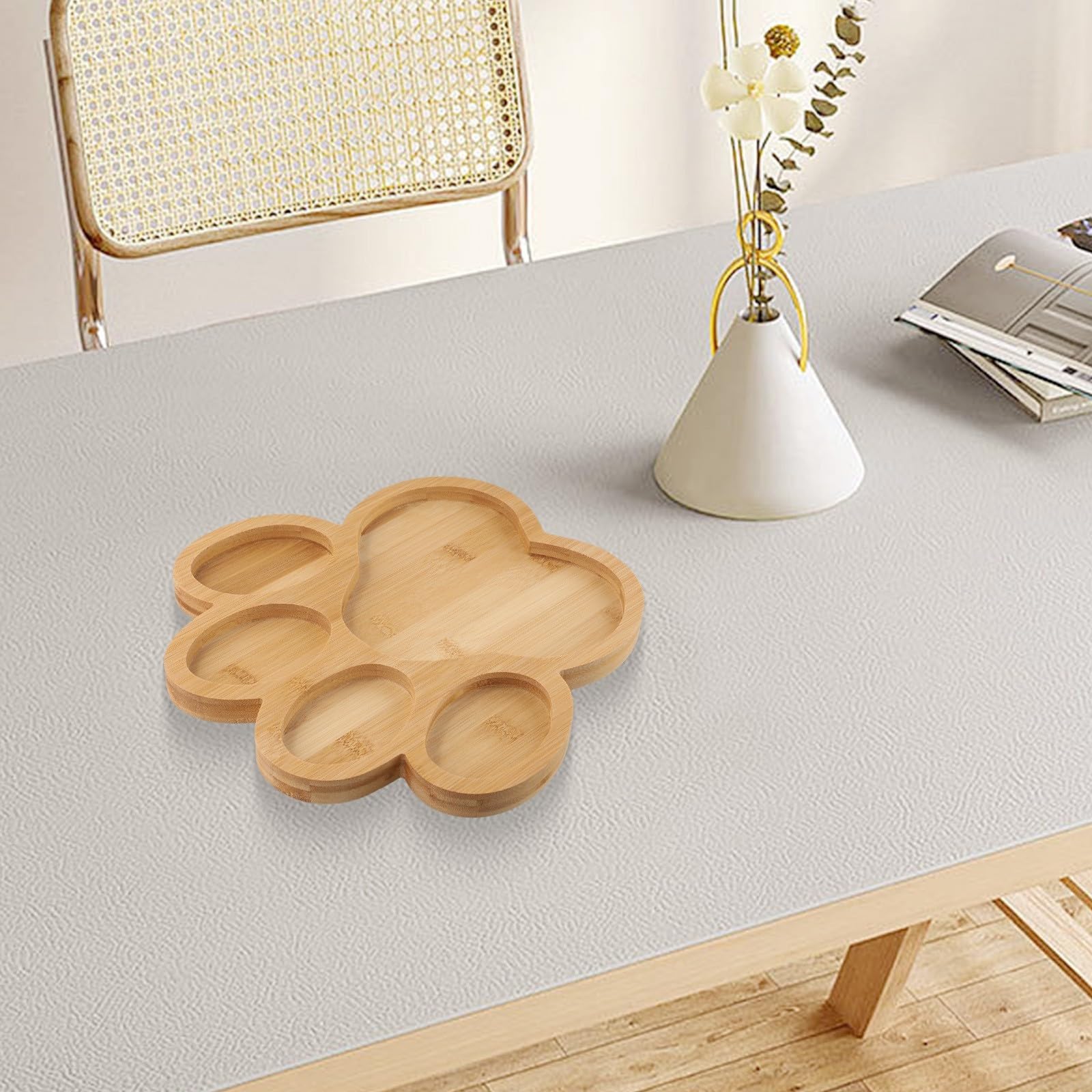 QOXEZY Vassoio da portata in legno naturale a forma di zampa di cane, con 5 scomparti, per organizzare snack, formaggio, frutta, dessert (4)