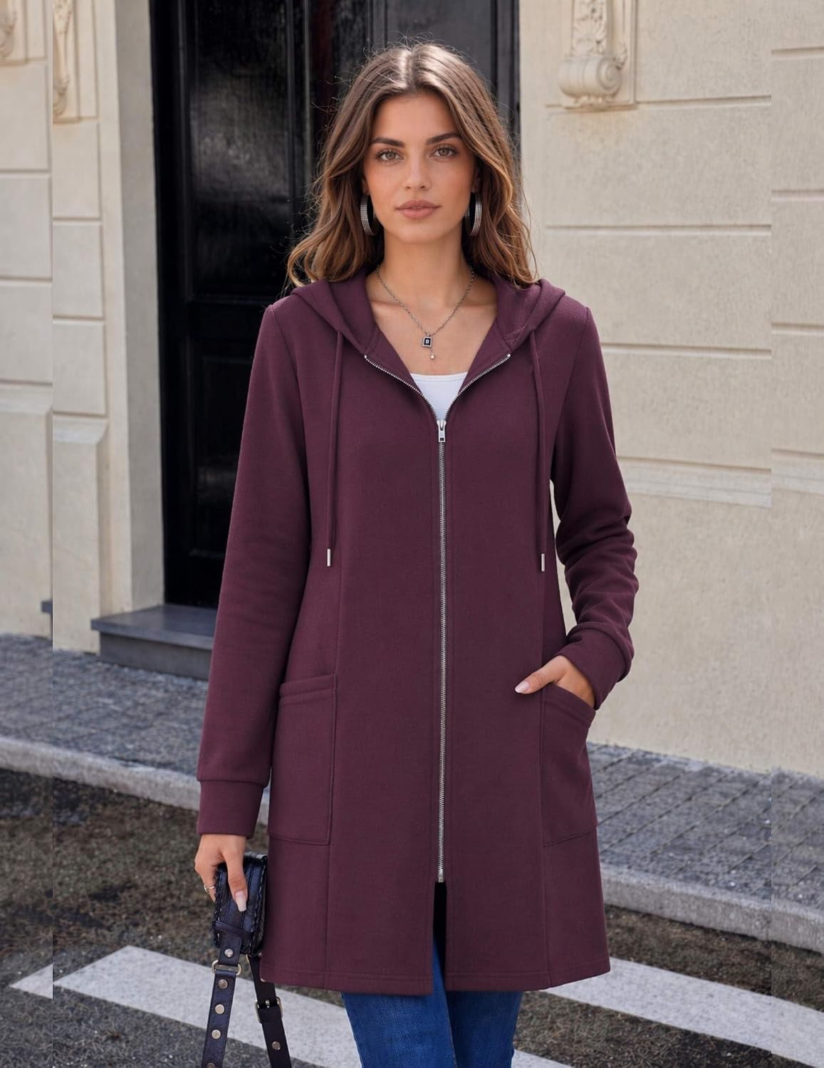 Zeagoo Women's Zip Up Hoodies Long Sleeve Long Tunic Sweatshirts Oversized Fleece Casual 2026 Fall