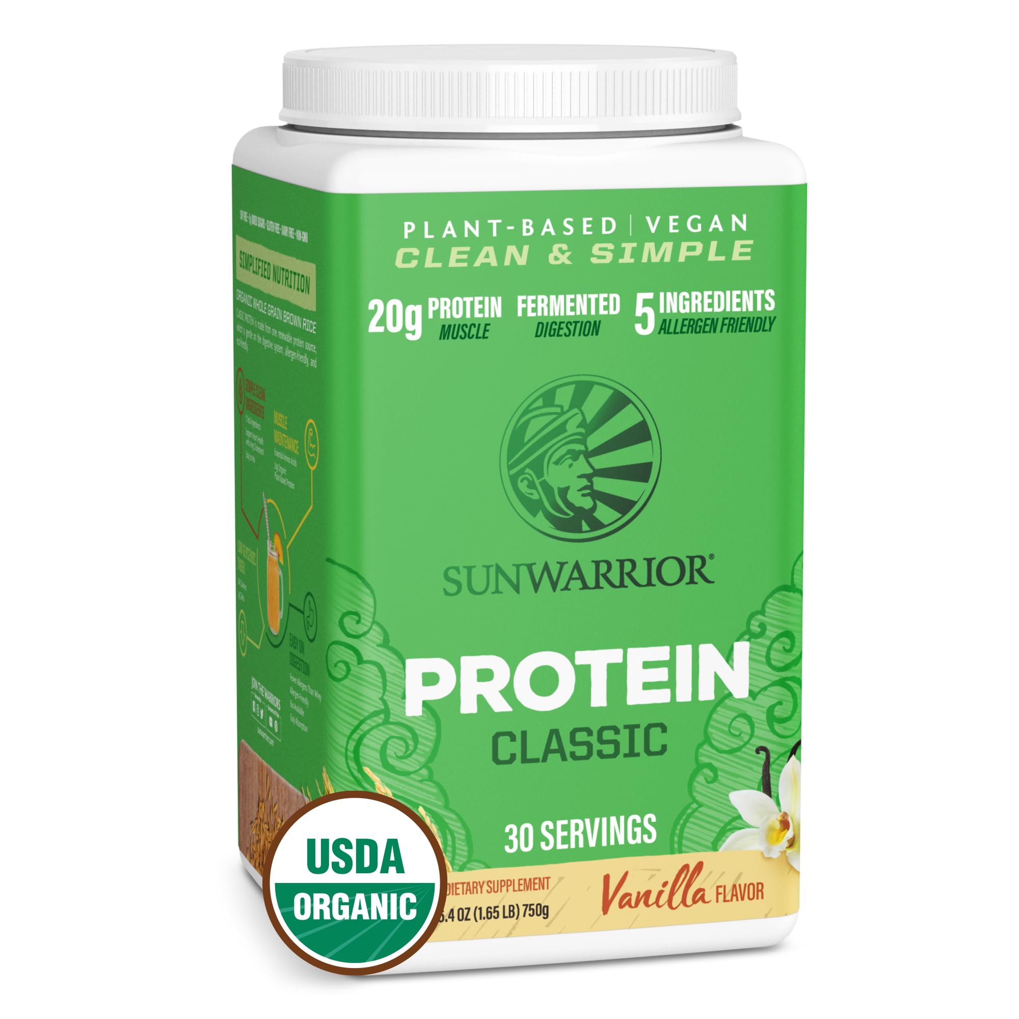 Sunwarrior , Classic Protein, Vanilla, 1.65 Lb (750 G)