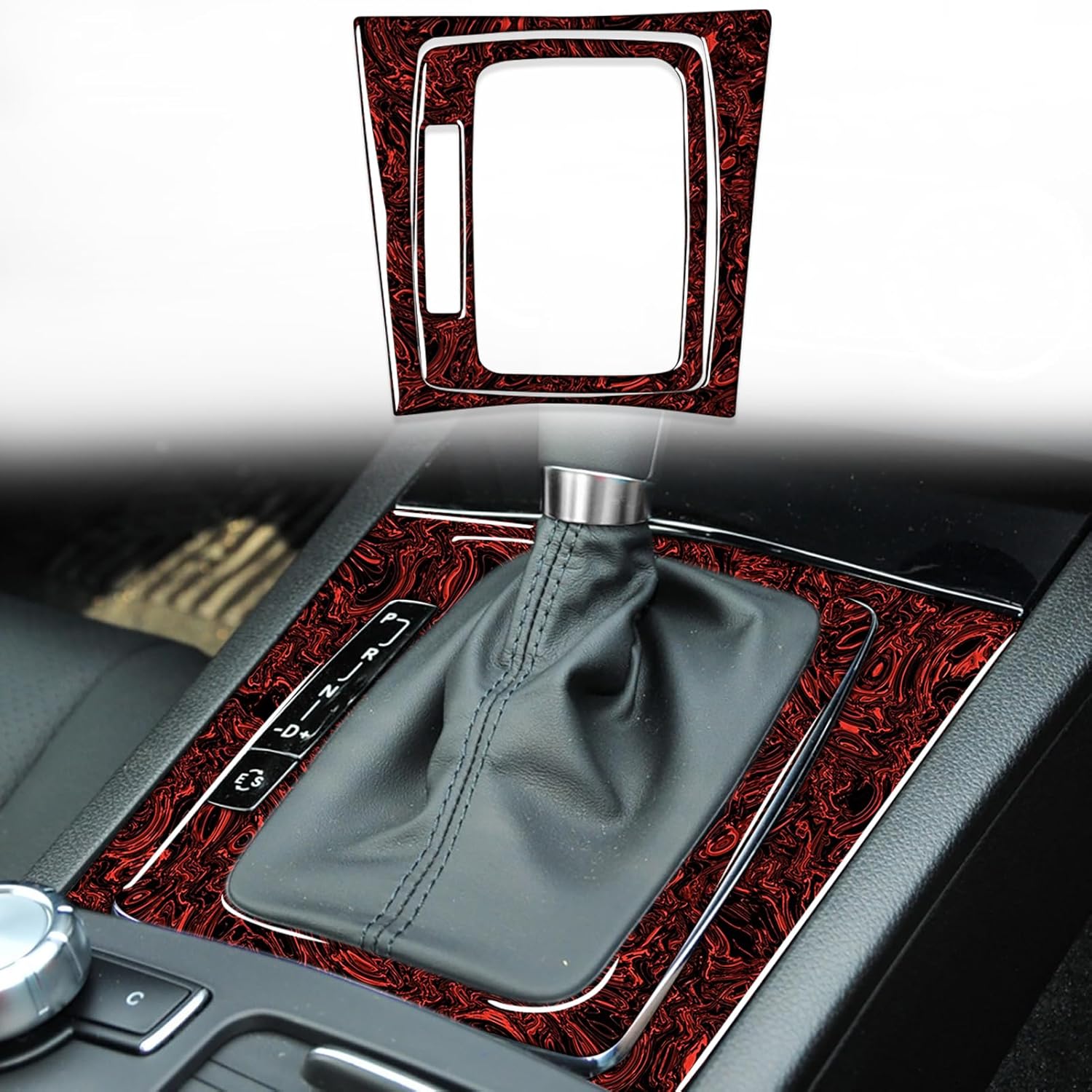 Flame Red Soft Carbon Fiber Automotive Interior Gear Panel Decorative Stickers Suitable for Mercedes Benz W204 C Class 2007-2013 Accessories Carbon Fiber Automotive Interior (Left Hand Drive)