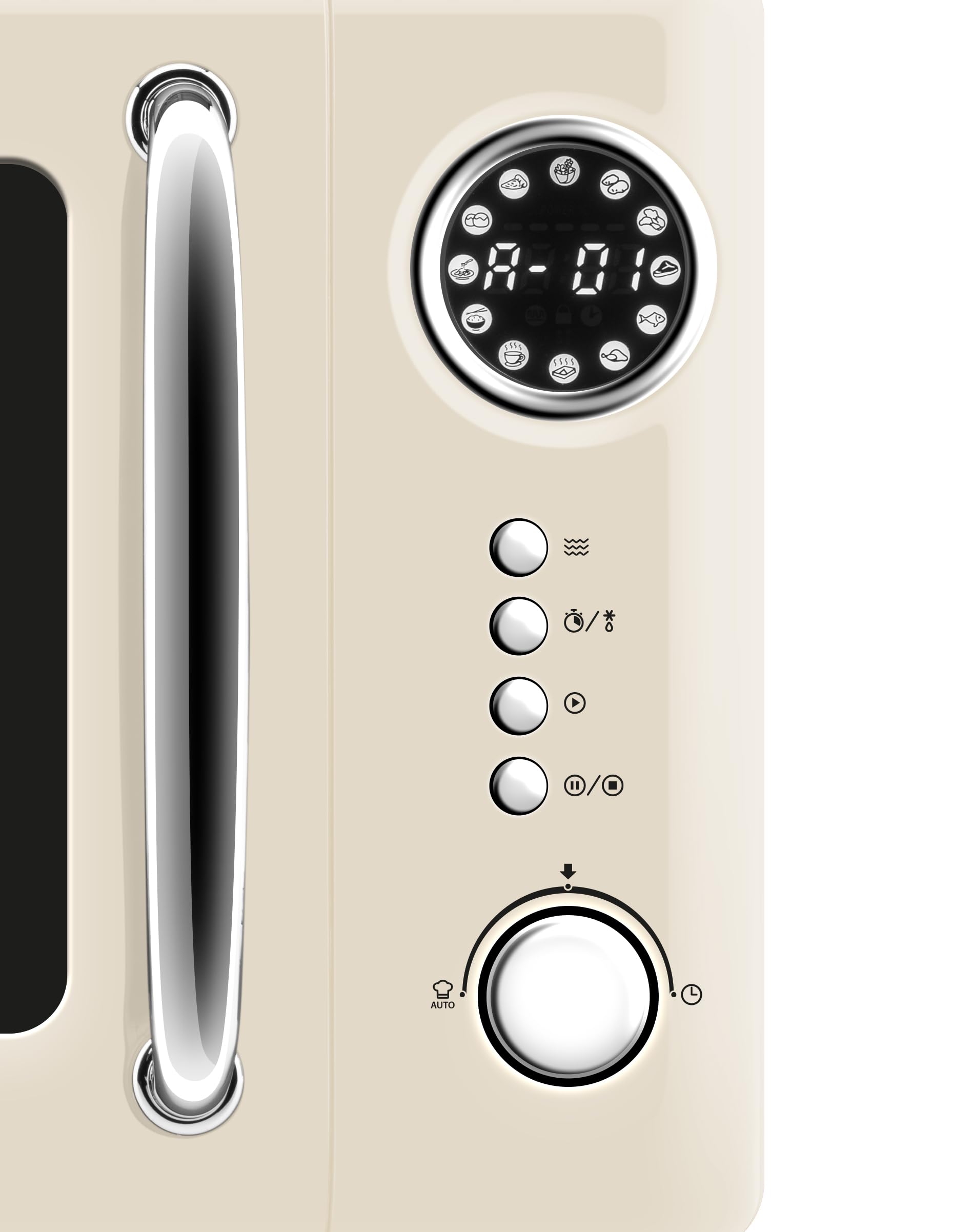 ETA Mikrowelle Storio I freistehend I 20 L I 700 W I 12 Automatikprogramme I Auftauen I 24.5 cm I Drehteller I Edelstahl-Innenraum I Timer I Kindersicherung I Beige