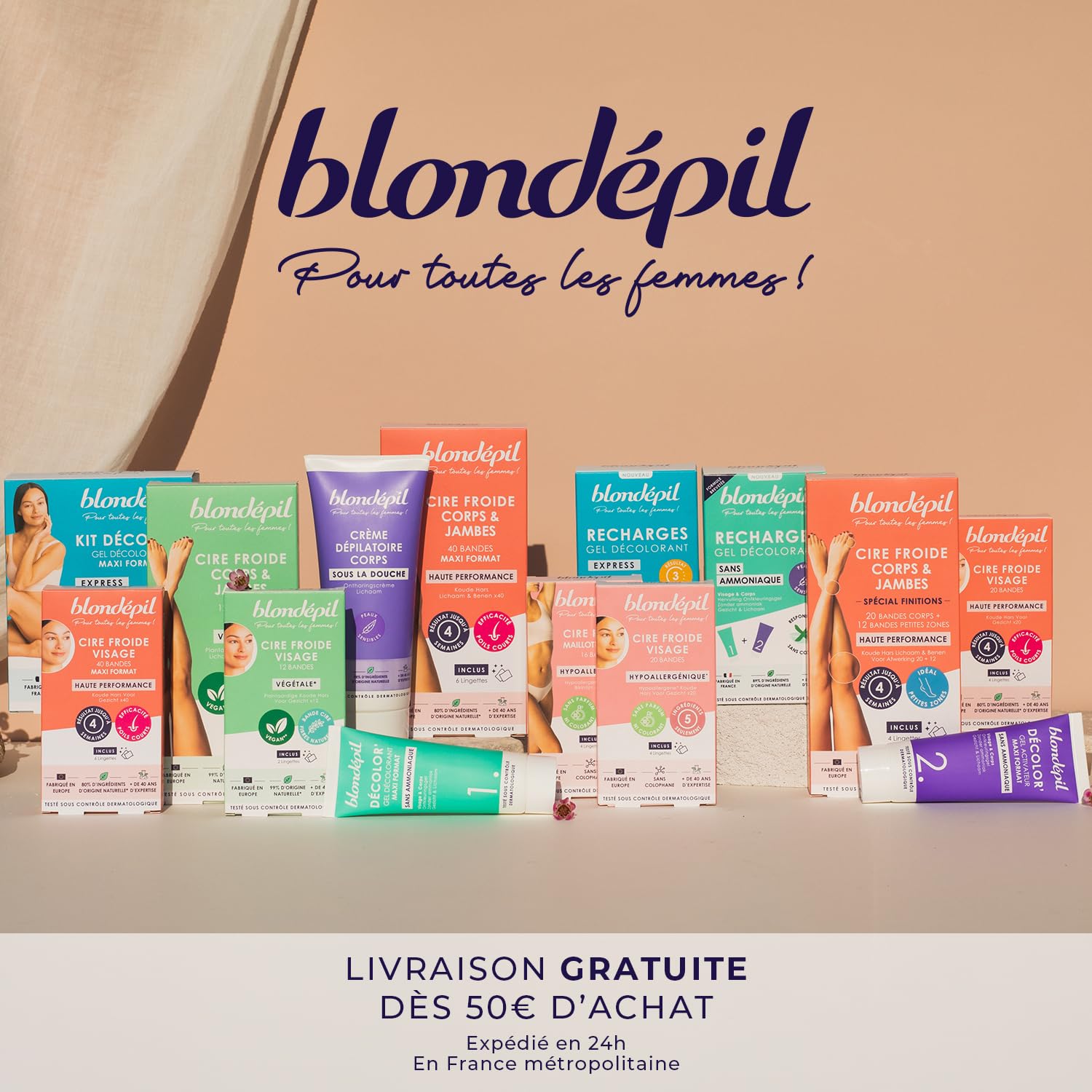 Blondépil - Lot de 2 Creme epilatoire femme partie intime. Creme depilatoire femme zones intimes. Peaux sensibles. 81% d’ingrédients d’origine naturelle. Made in Europe. 2x 25ml